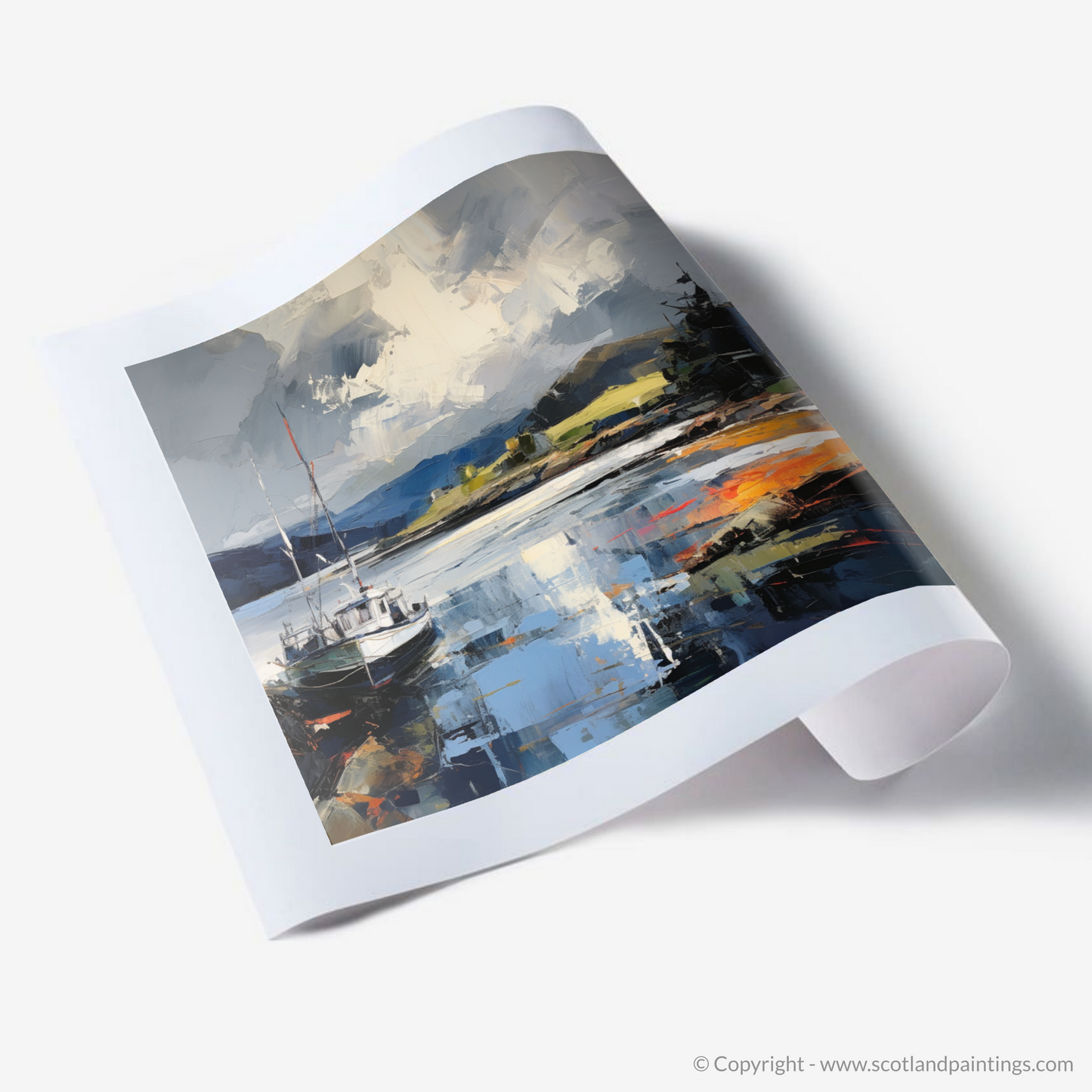 Art Print of Tayvallich Harbour with a stormy sky