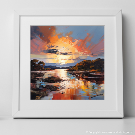 Art Print of Isleornsay Harbour at sunset with a white frame