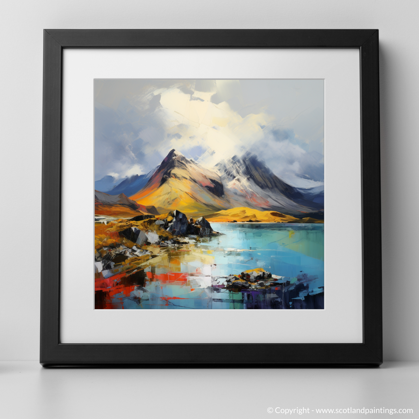 Painting and Art Print of The Cuillin, Isle of Skye. Dancing Light on The Cuillin Peaks.