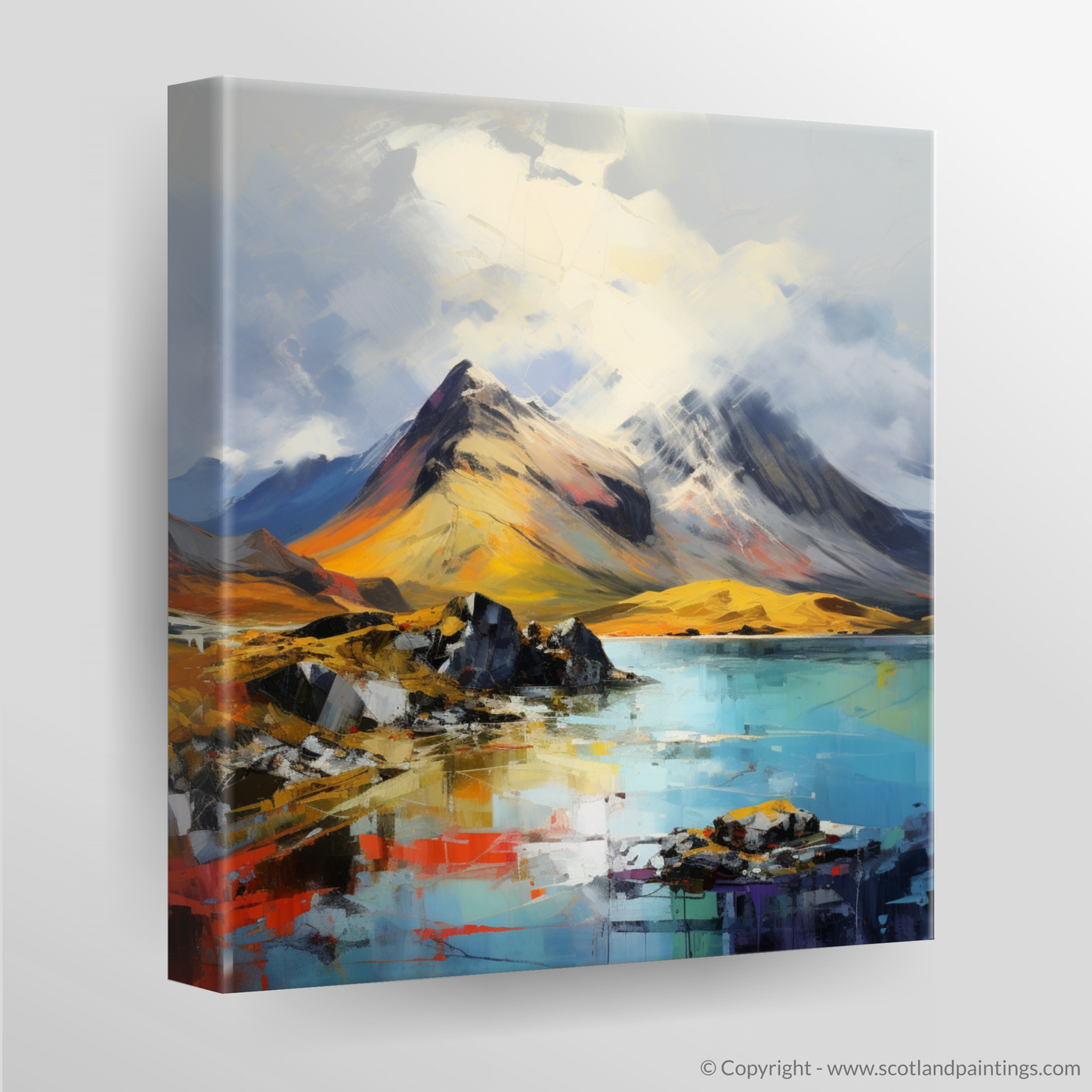 Painting and Art Print of The Cuillin, Isle of Skye. Dancing Light on The Cuillin Peaks.