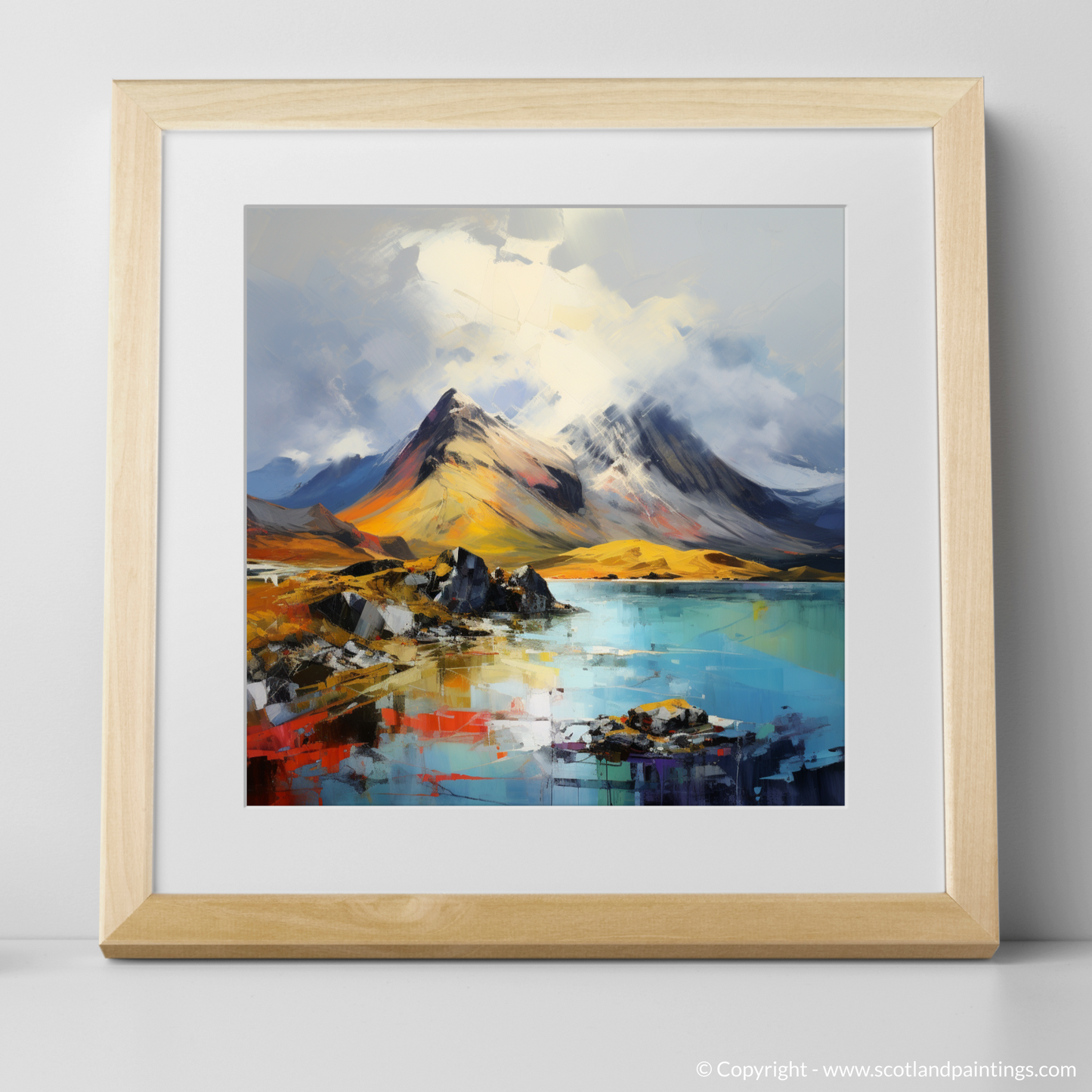 Painting and Art Print of The Cuillin, Isle of Skye. Dancing Light on The Cuillin Peaks.