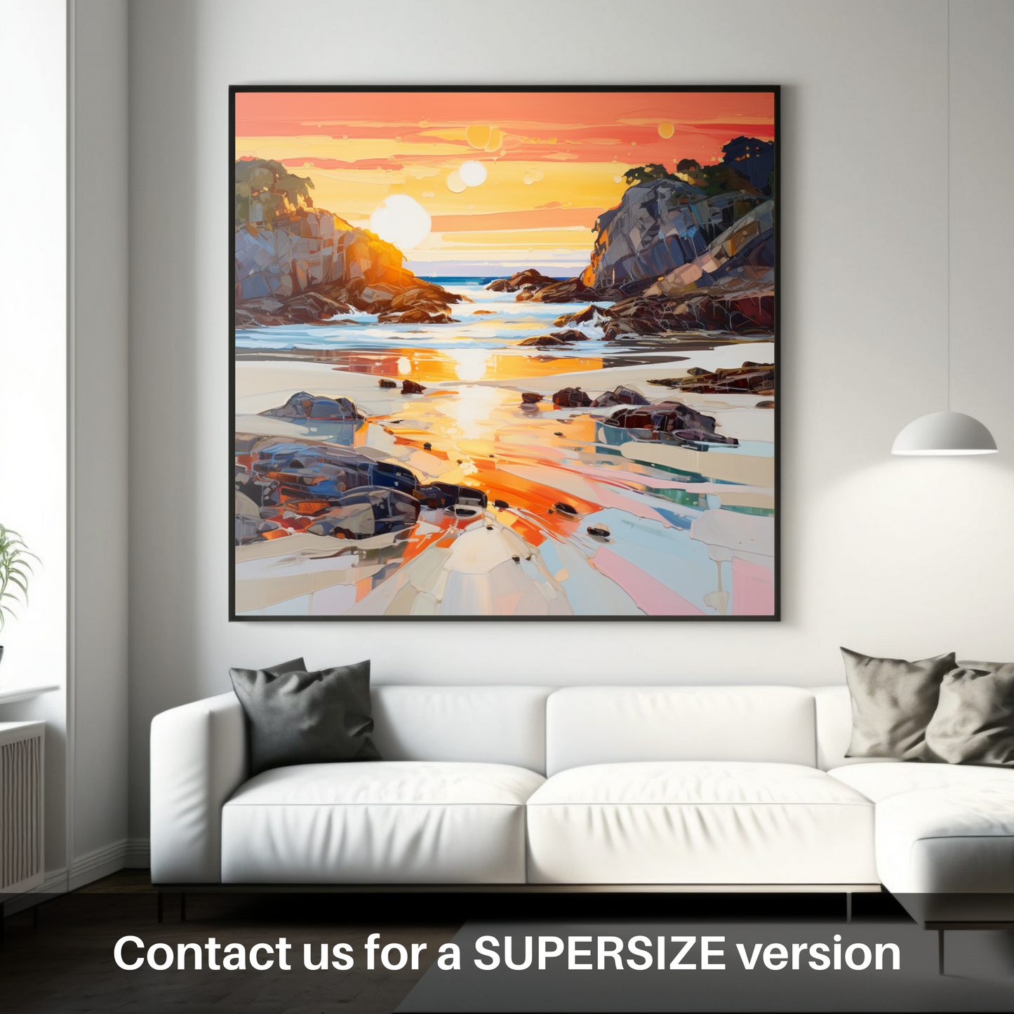 Painting and Art Print of Coral Beach at golden hour. Golden Hour at Coral Beach - An Expressionist Ode to Scotland's Shores.