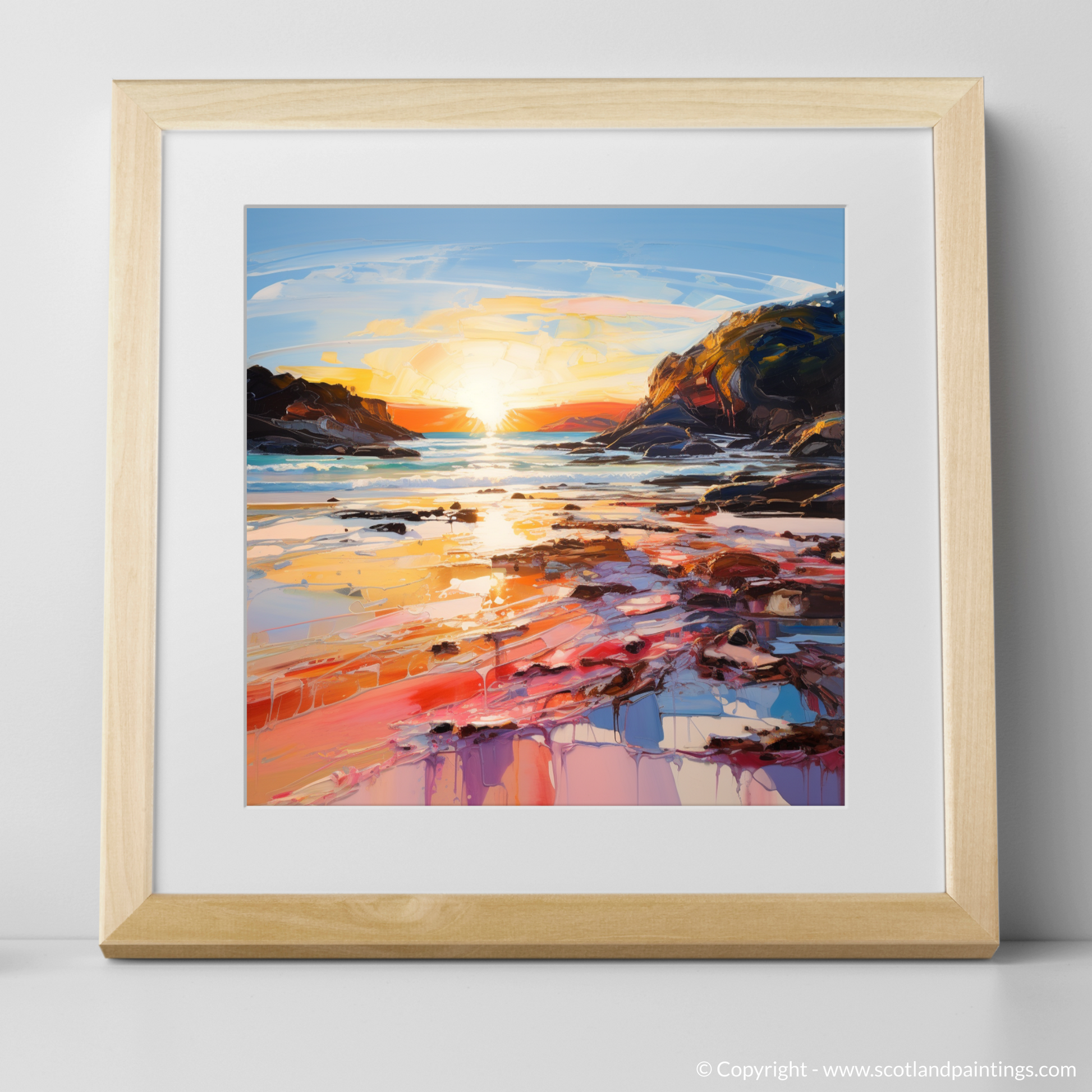 Art Print of Coral Beach at golden hour with a natural frame