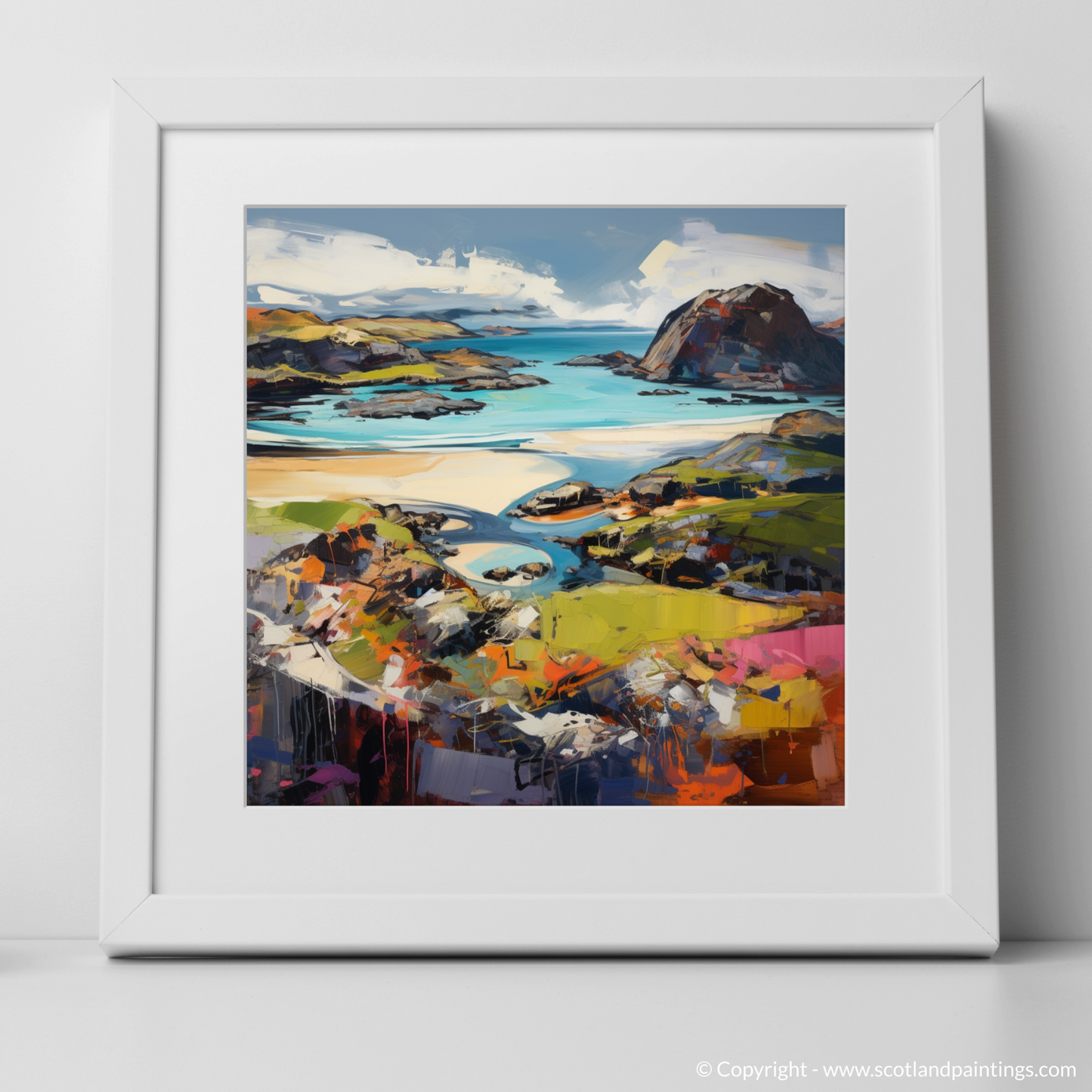 Art Print of Kiloran Bay, Isle of Colonsay with a white frame