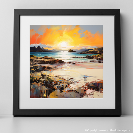 Art Print of Arisaig Beach at golden hour with a black frame