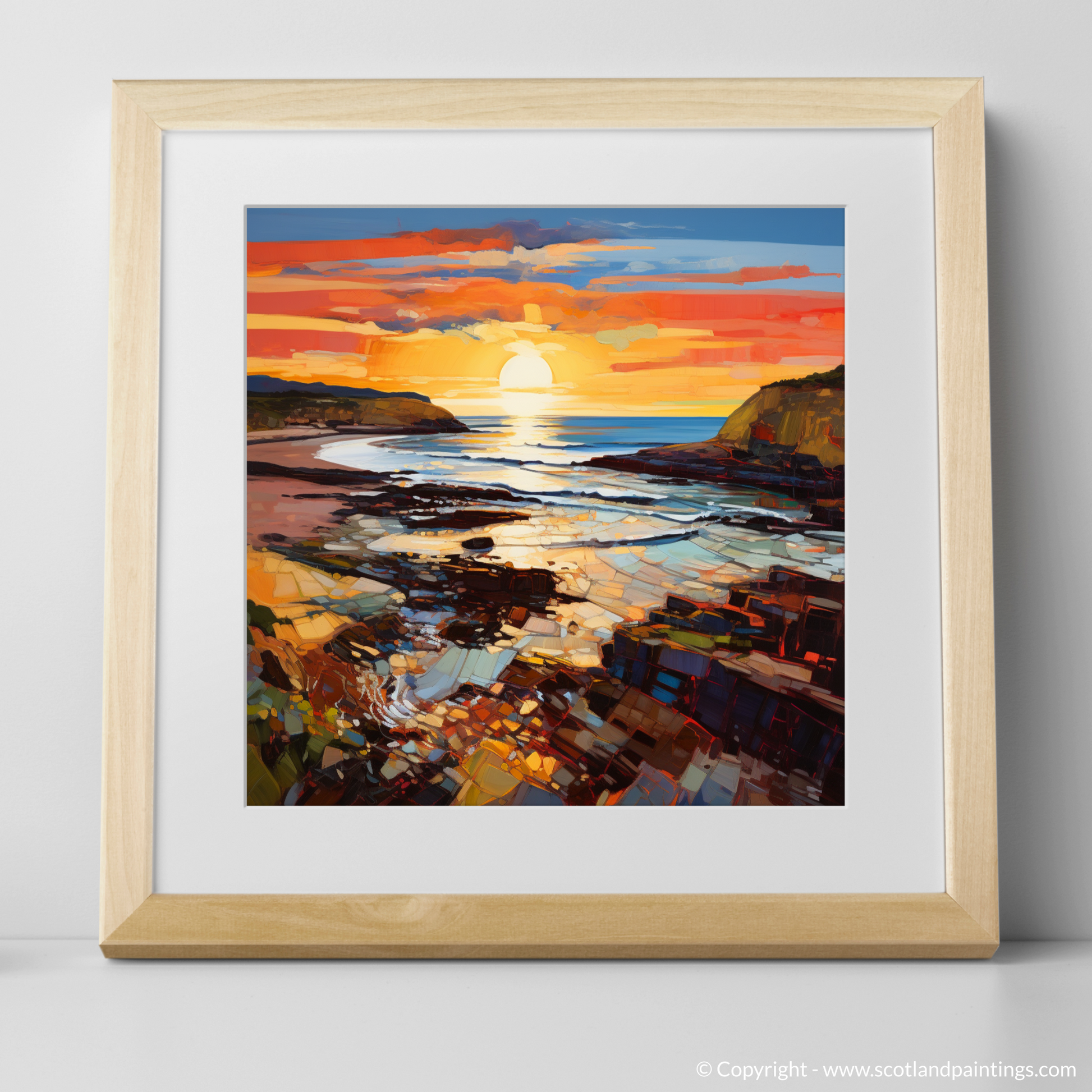 Art Print of Coldingham Bay at golden hour with a natural frame