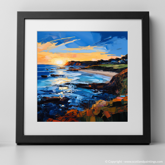 Art Print of Coldingham Bay at golden hour with a black frame