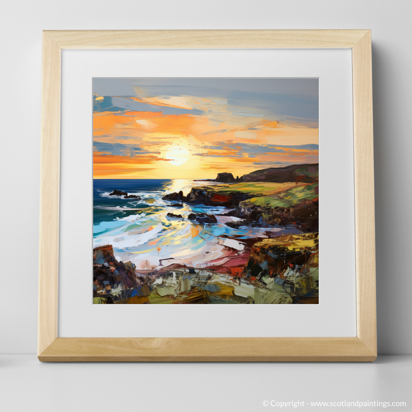 Art Print of Coldingham Bay at golden hour with a natural frame