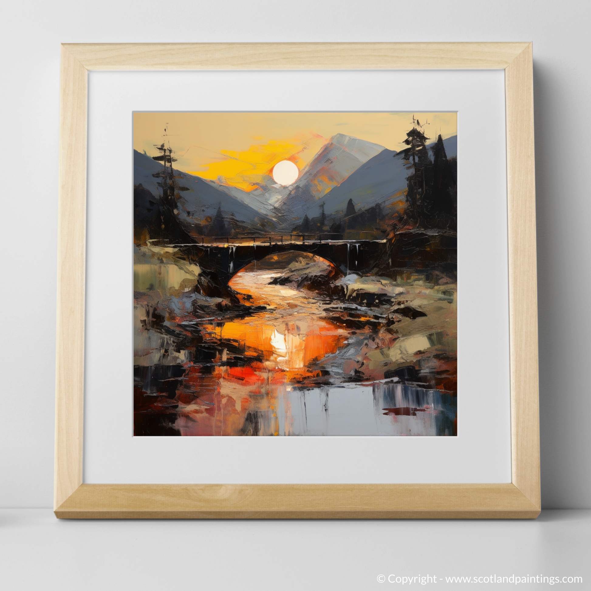 Art Print of Rustic bridge at twilight in Glencoe with a natural frame