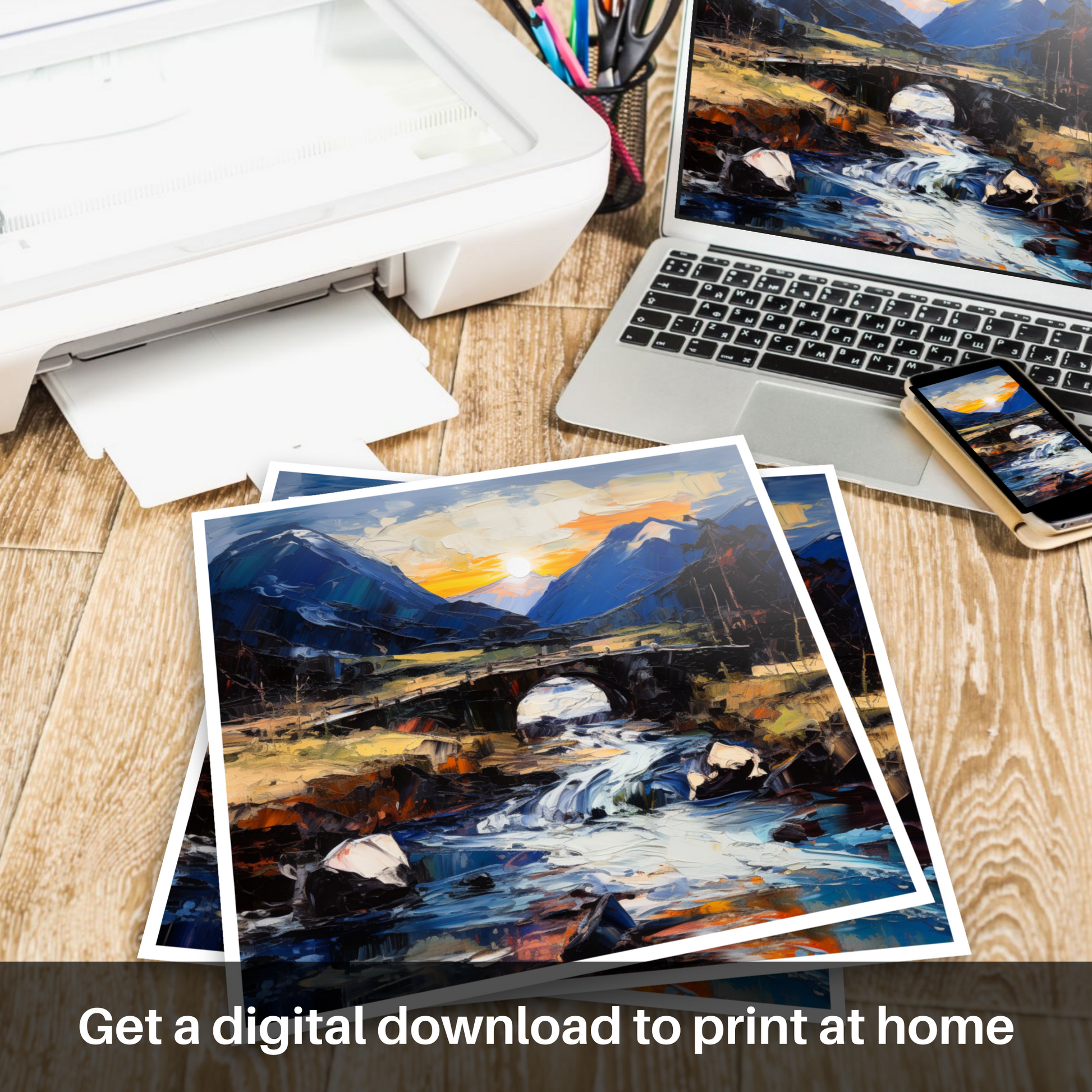 Downloadable and printable picture of Rustic bridge at twilight in Glencoe