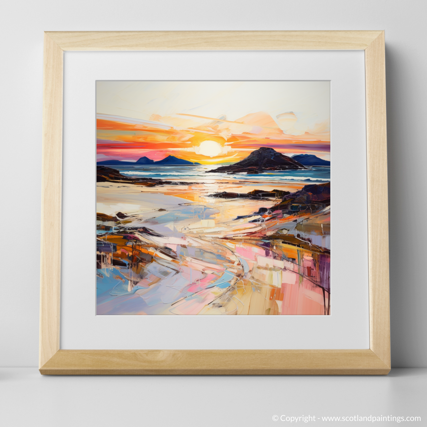 Art Print of Traigh Mhor at sunset with a natural frame