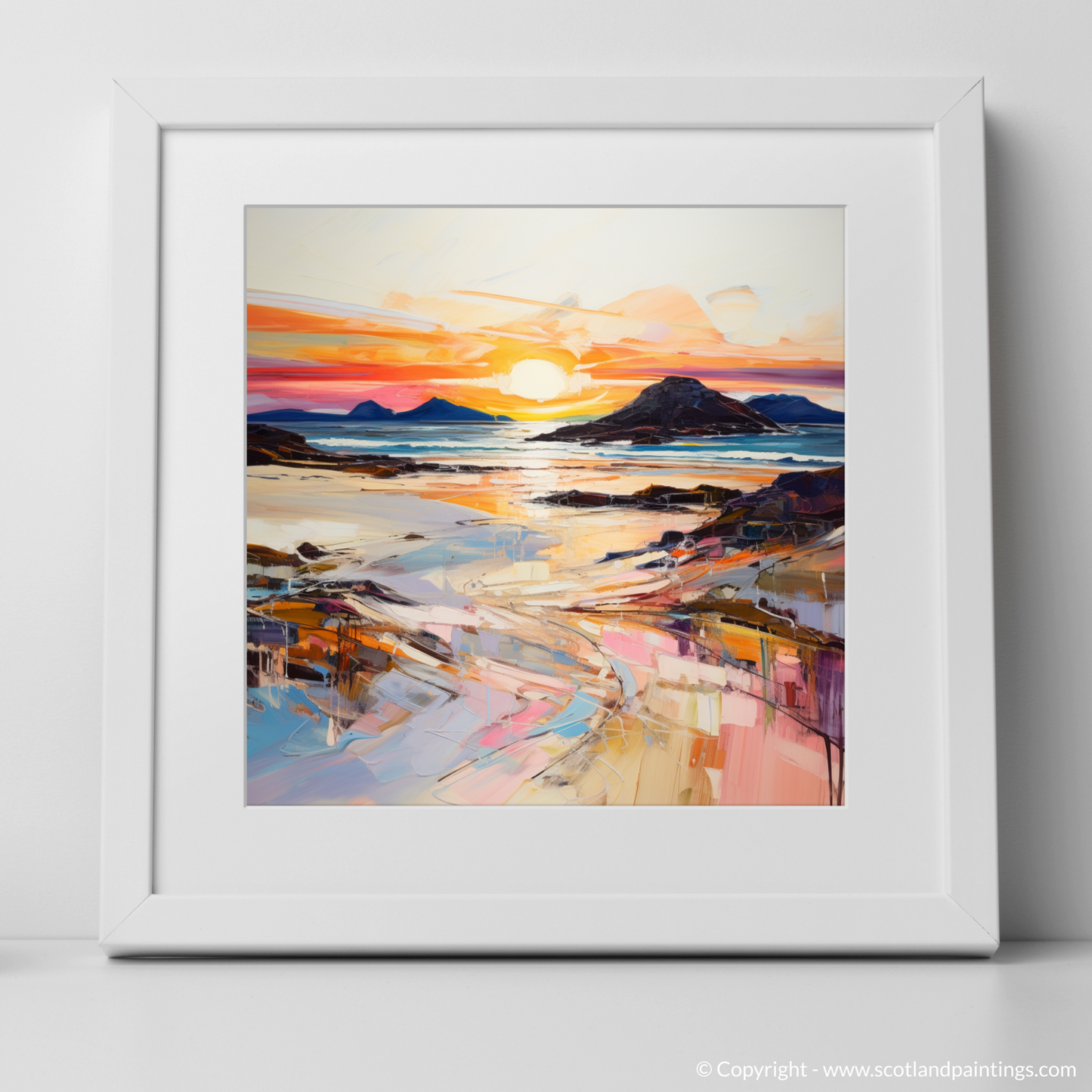 Art Print of Traigh Mhor at sunset with a white frame