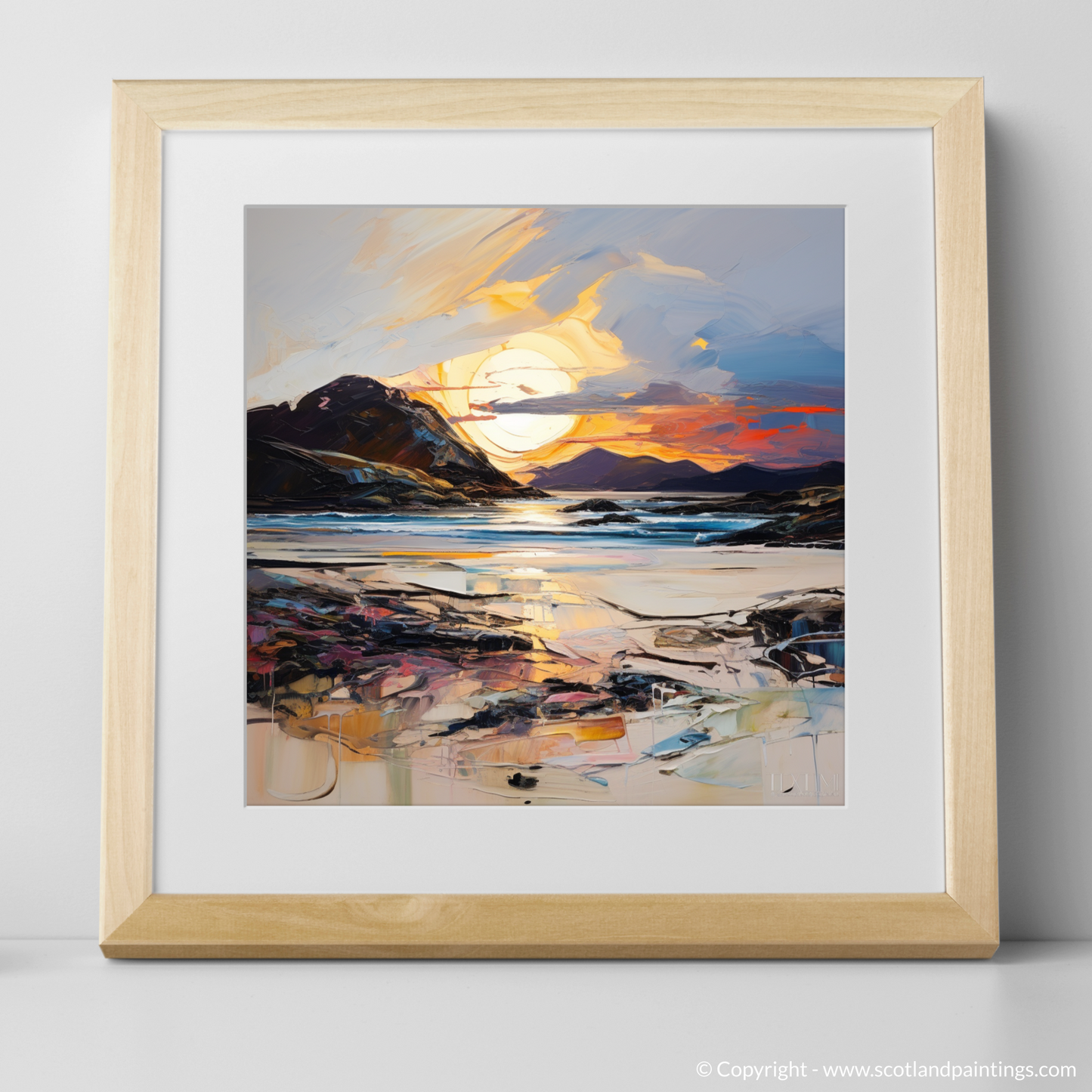 Art Print of Traigh Mhor at sunset with a natural frame