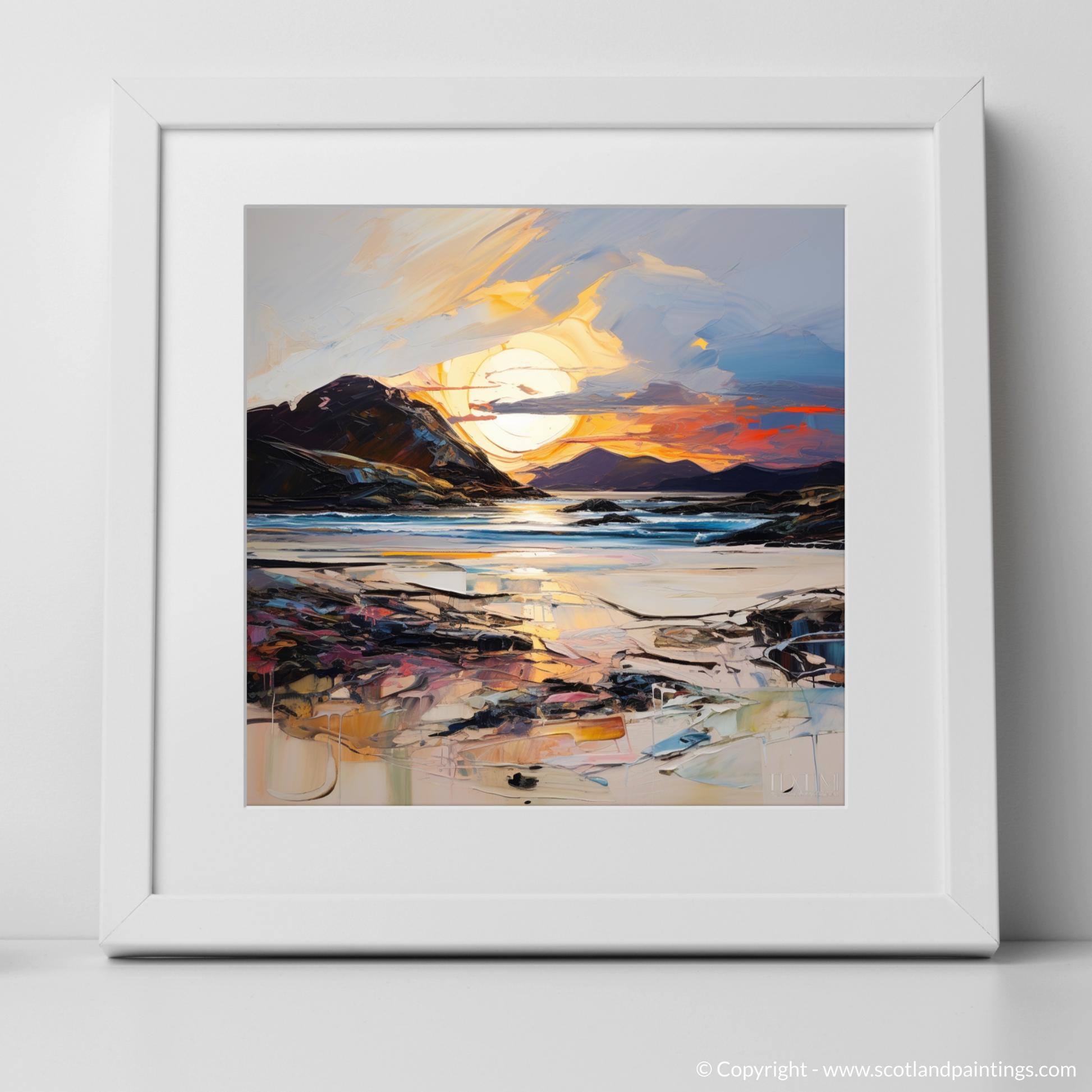 Art Print of Traigh Mhor at sunset with a white frame