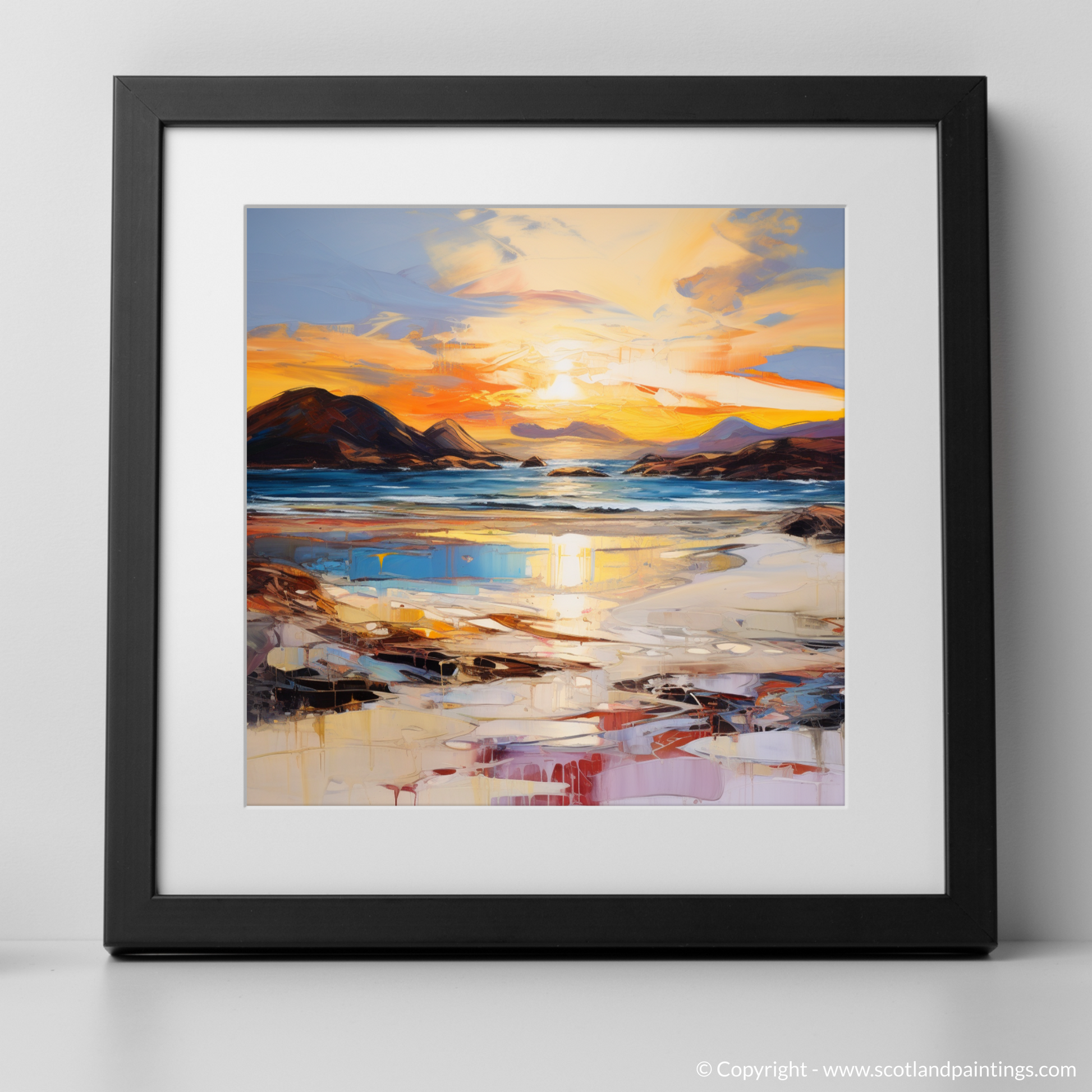 Art Print of Traigh Mhor at sunset with a black frame