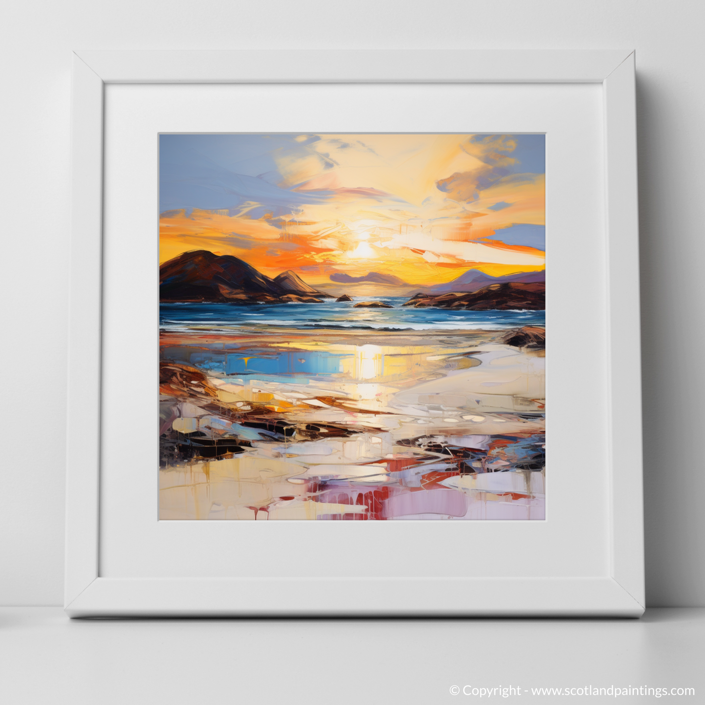 Art Print of Traigh Mhor at sunset with a white frame