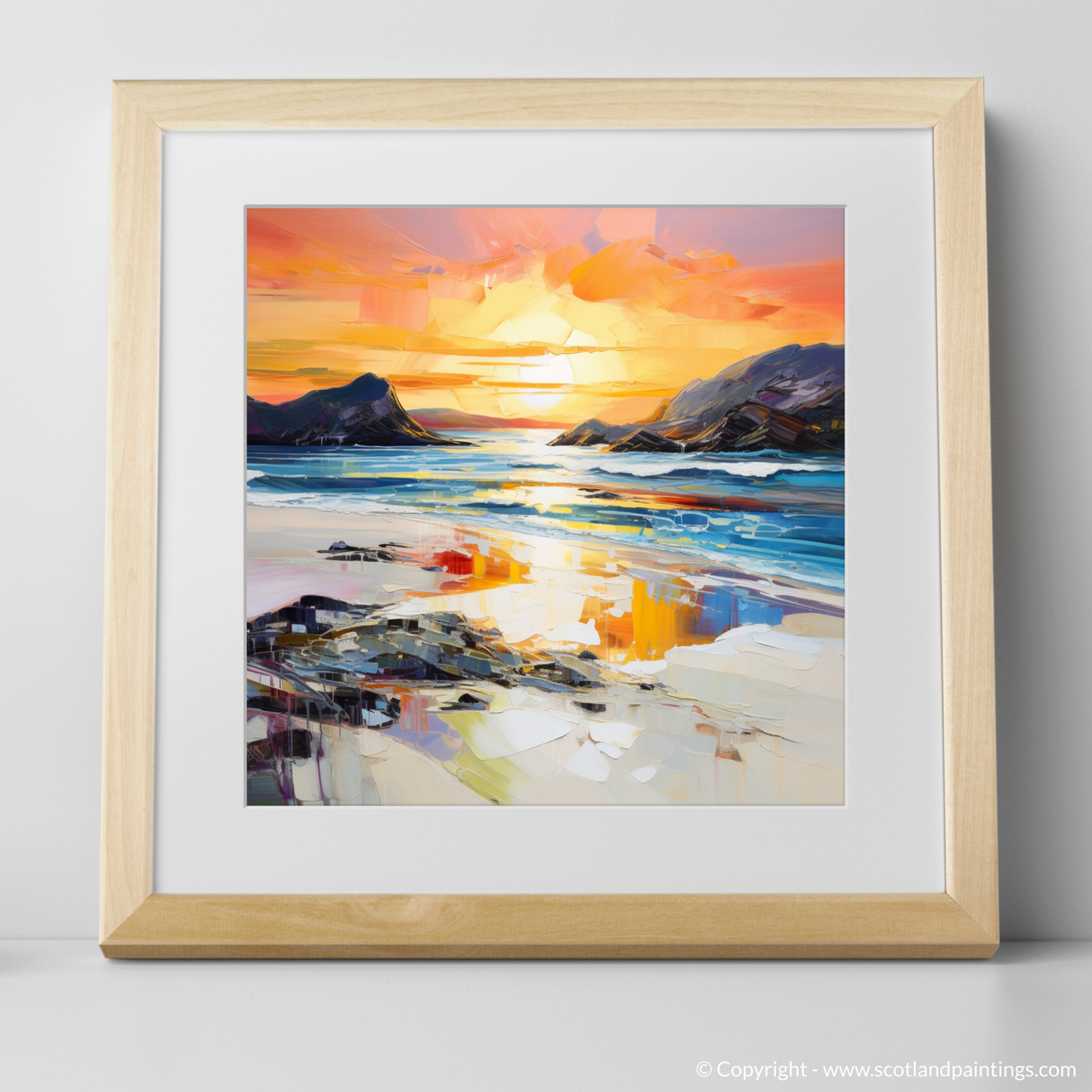 Art Print of Traigh Mhor at sunset with a natural frame