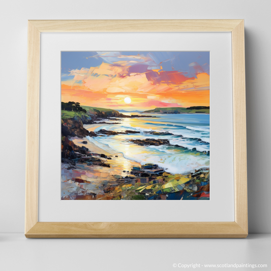Painting and Art Print of Coldingham Bay at sunset. Coldingham Bay at Sunset: An Expressionist Ode to the Scottish Coast.