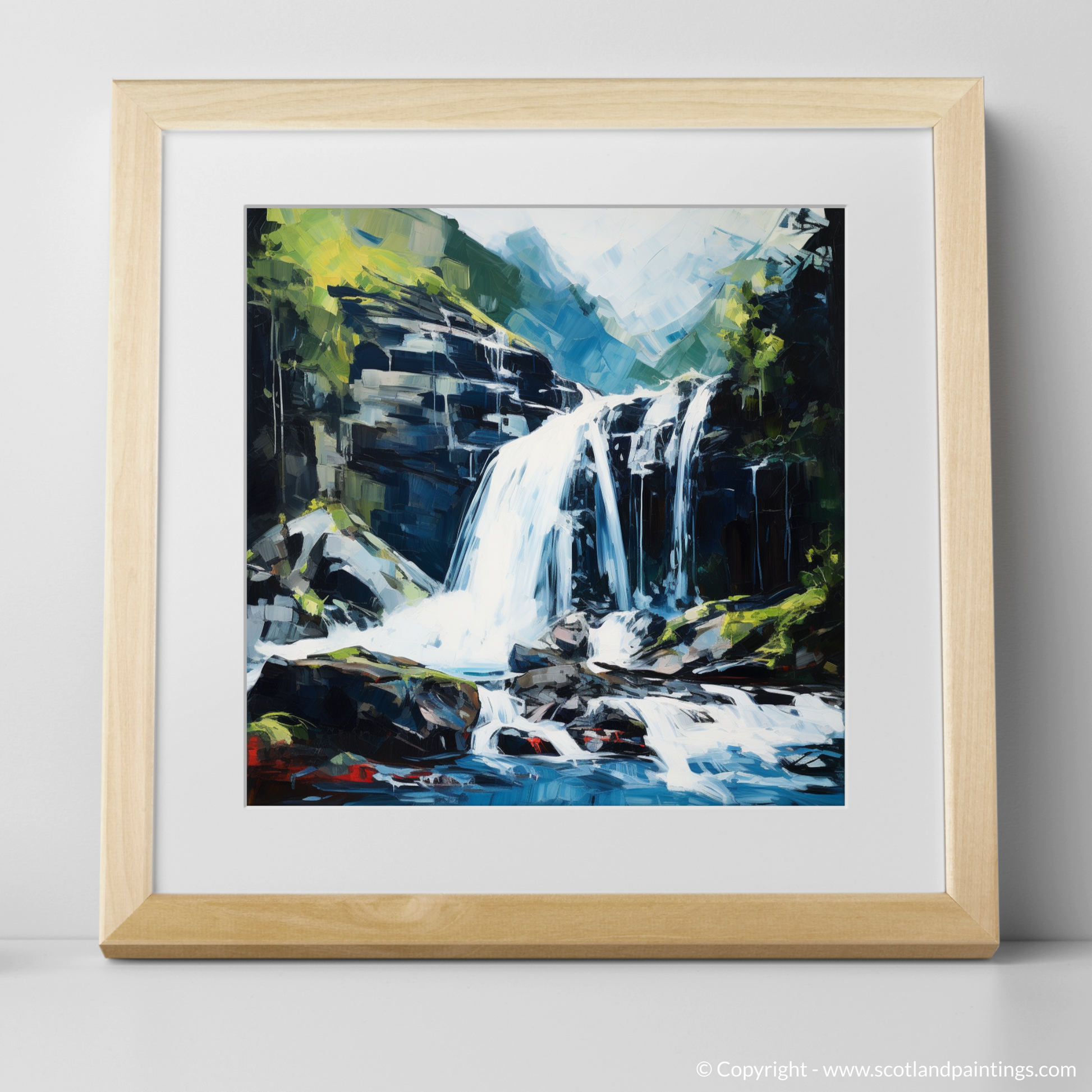 Art Print of Cascading waterfall in Glencoe with a natural frame