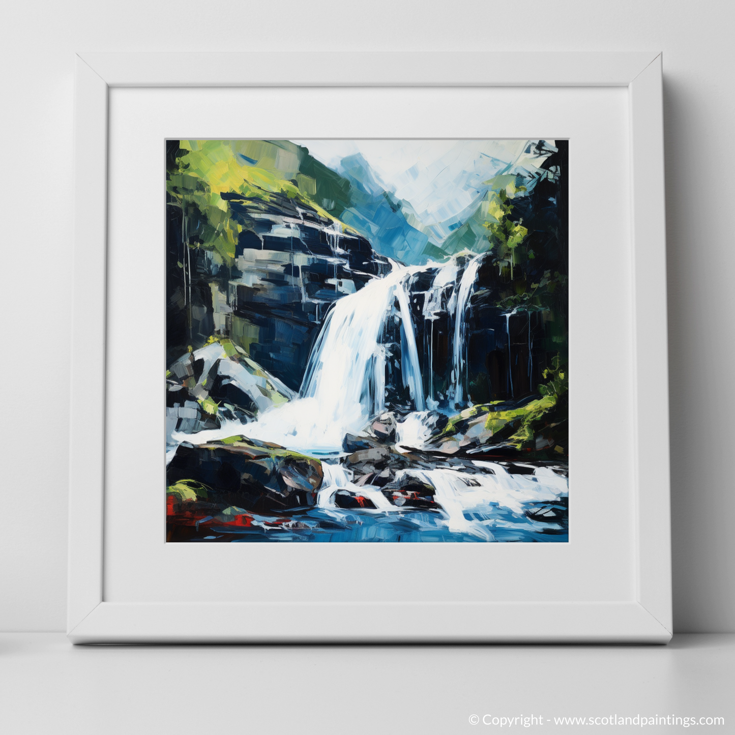 Art Print of Cascading waterfall in Glencoe with a white frame