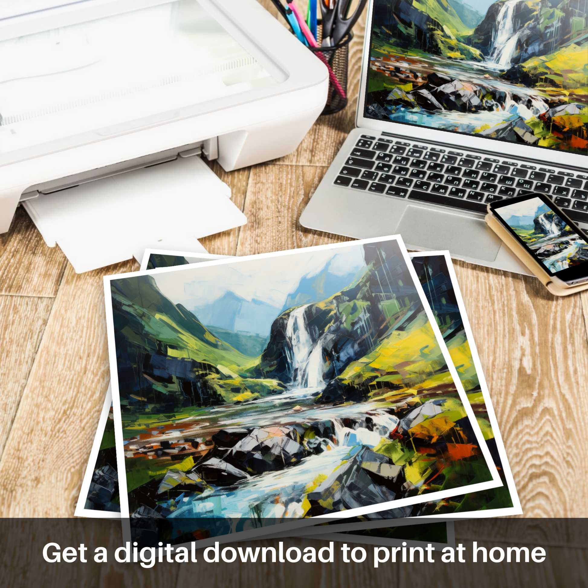 Downloadable and printable picture of Cascading waterfall in Glencoe