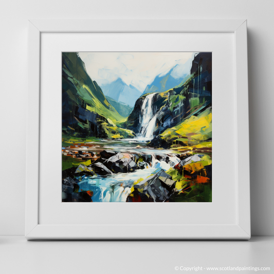 Art Print of Cascading waterfall in Glencoe with a white frame