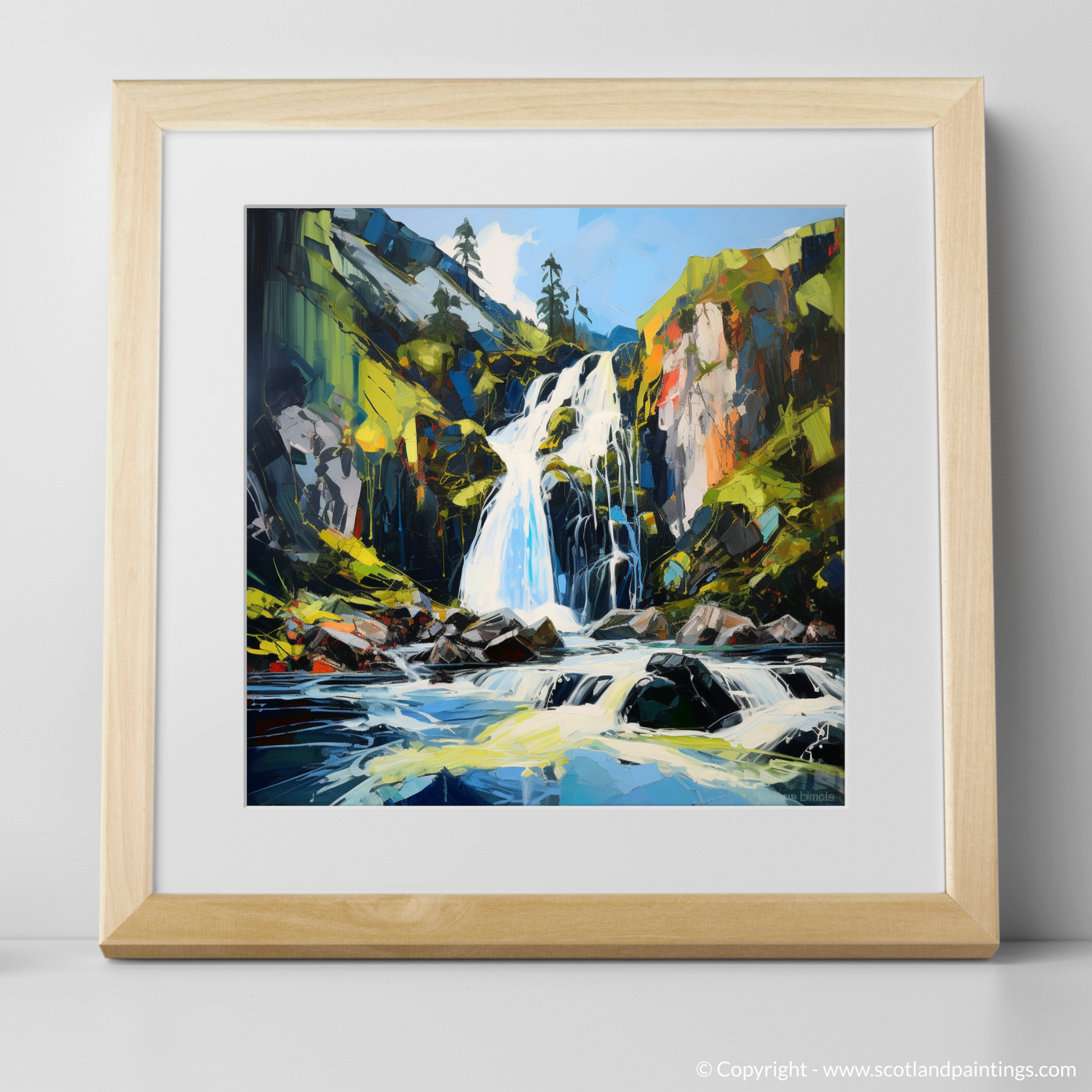 Art Print of Cascading waterfall in Glencoe with a natural frame
