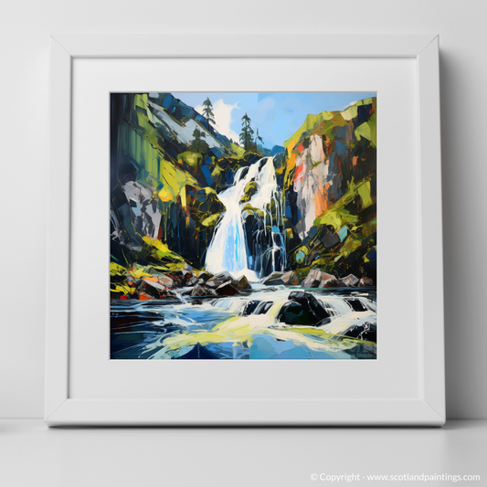 Art Print of Cascading waterfall in Glencoe with a white frame