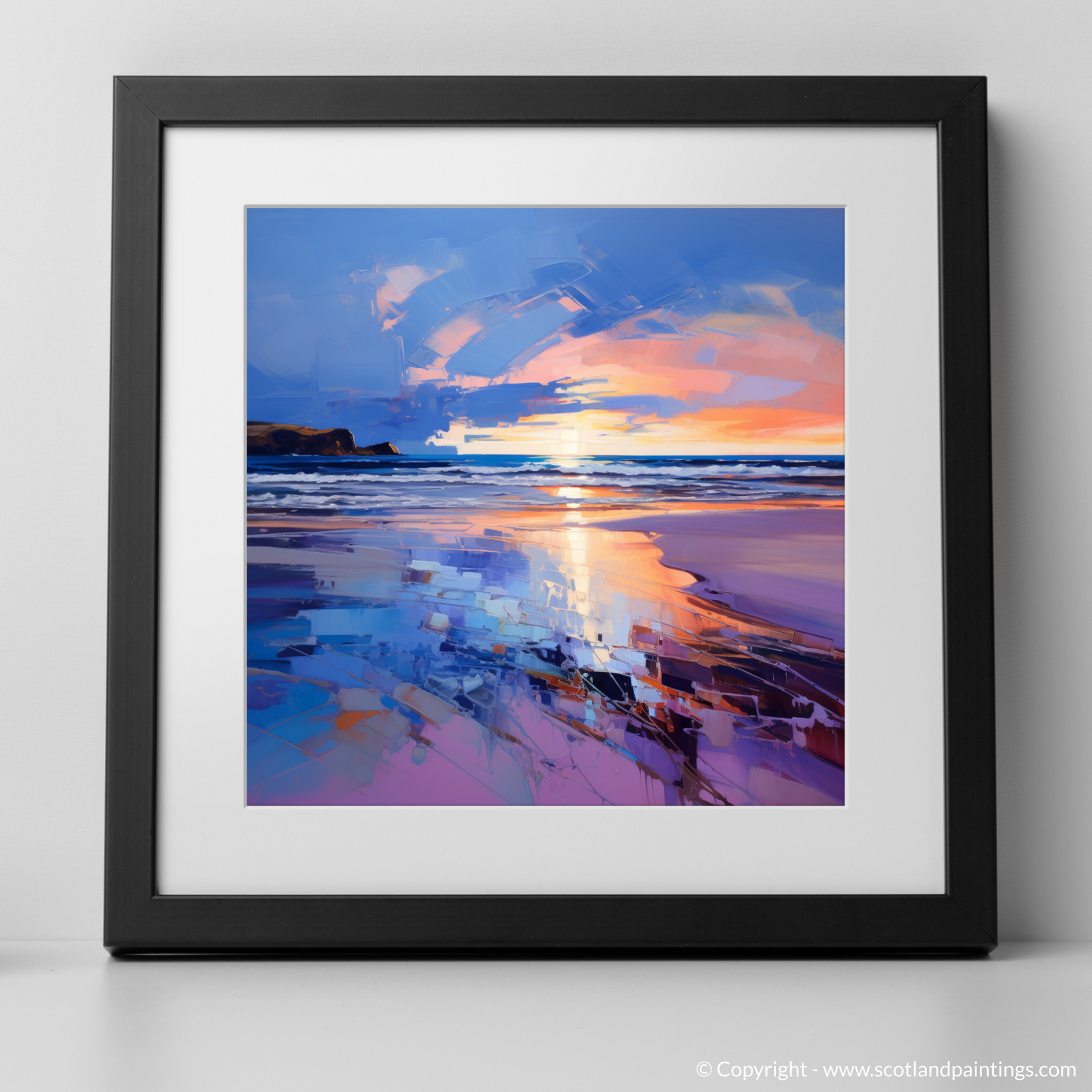 Art Print of Balmedie Beach at dusk with a black frame