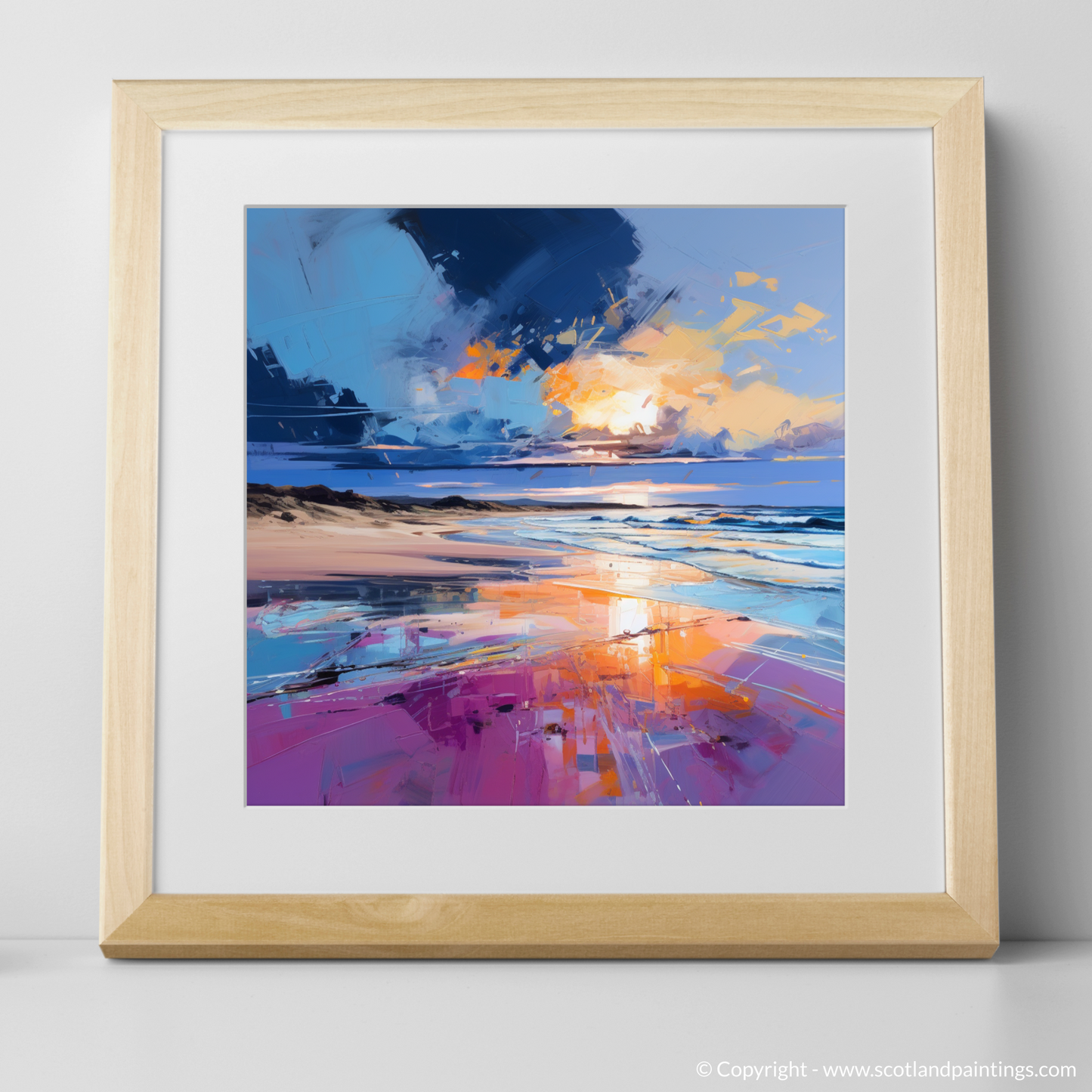 Art Print of Balmedie Beach at dusk with a natural frame