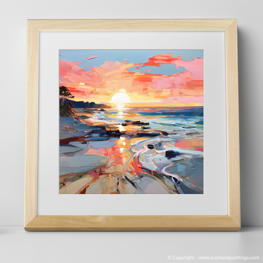 Art Print of Coral Beach at sunset with a natural frame