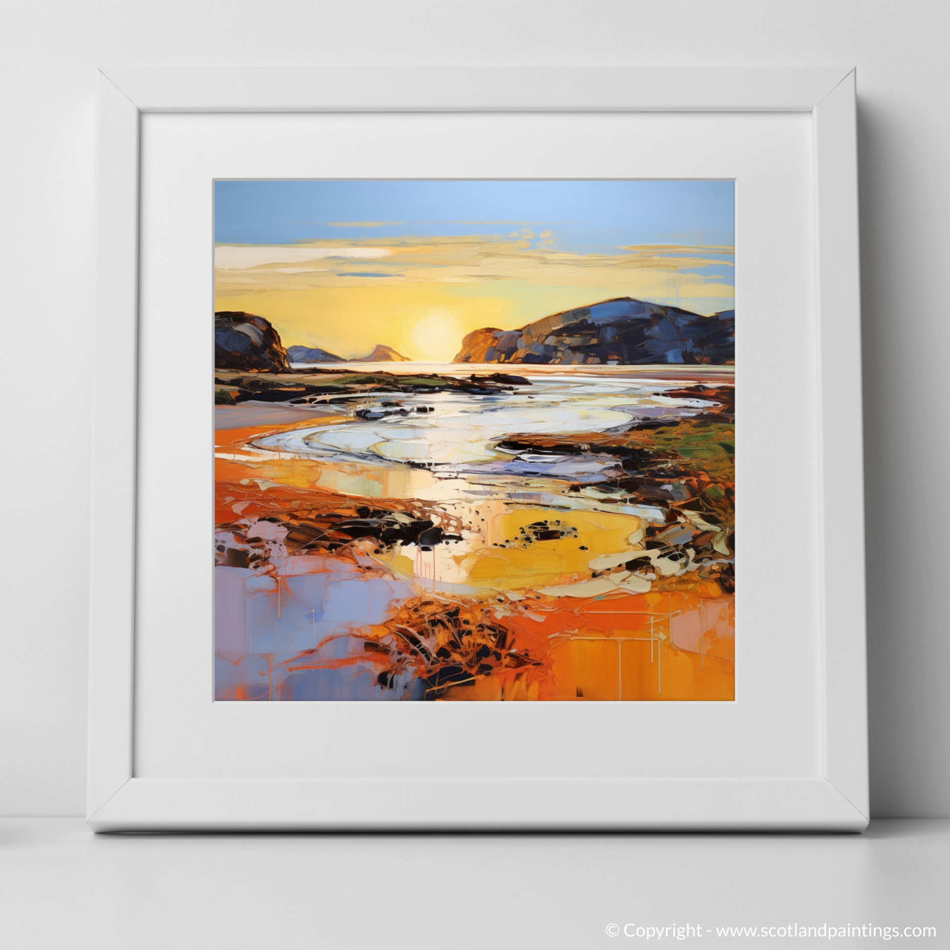 Art Print of Kiloran Bay at golden hour with a white frame