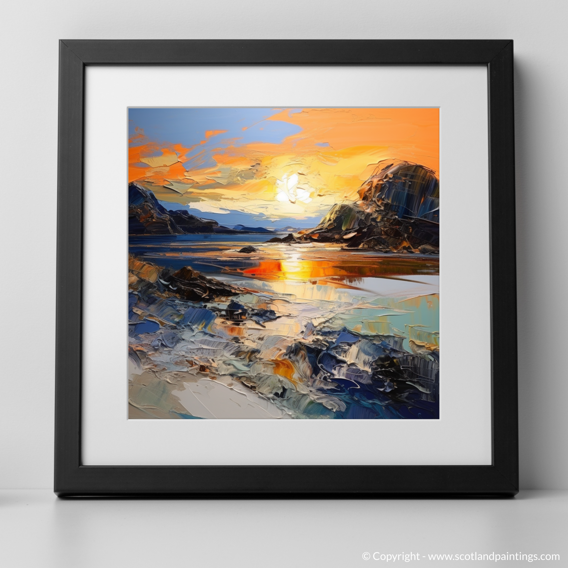 Art Print of Kiloran Bay at golden hour with a black frame