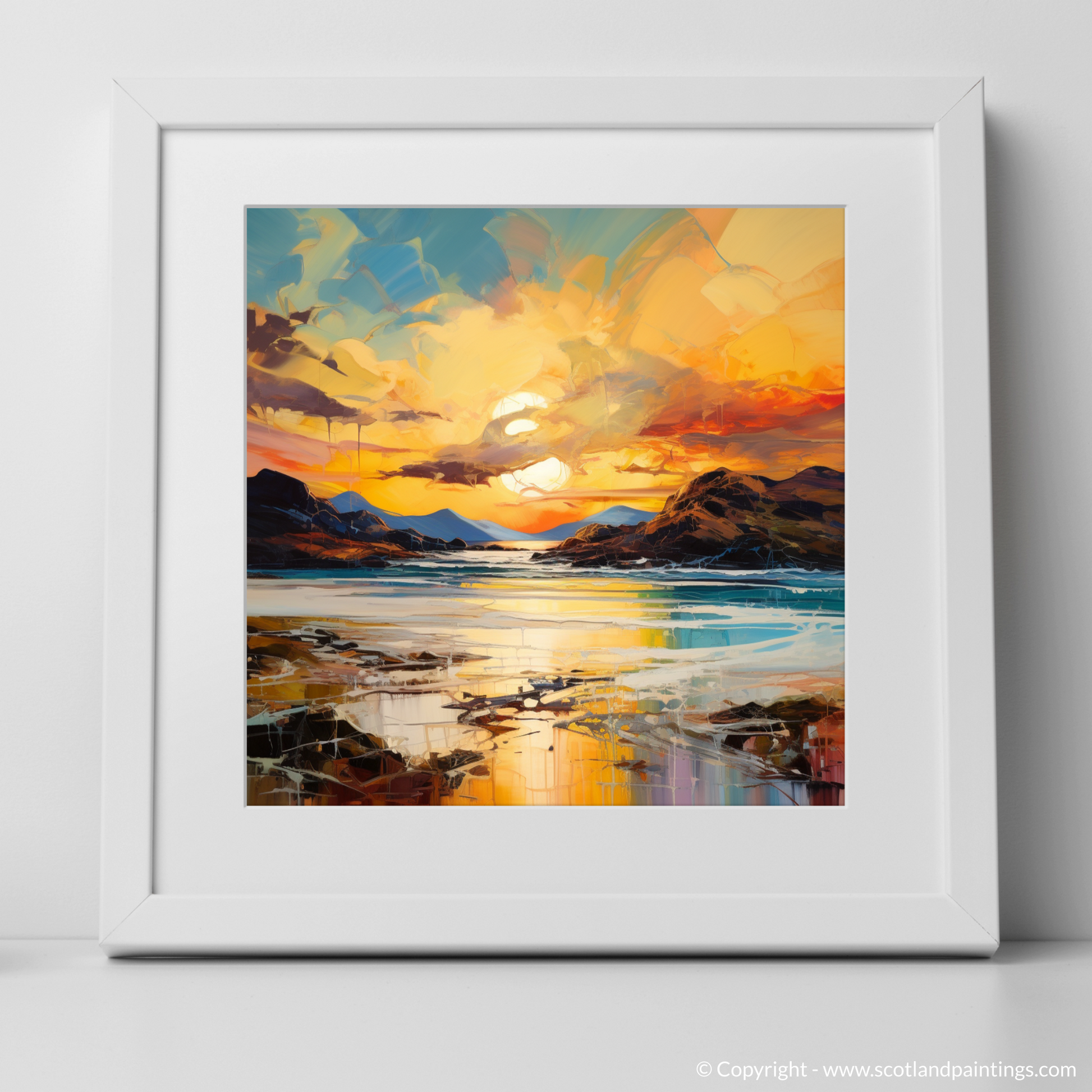 Art Print of Kiloran Bay at golden hour with a white frame