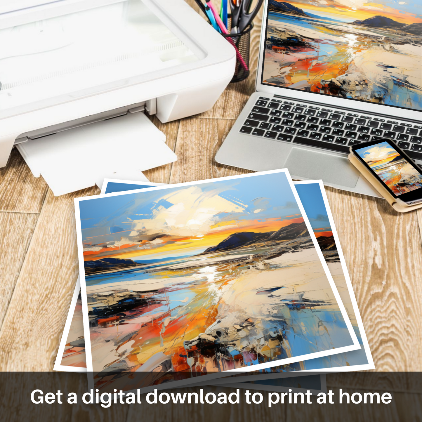 Downloadable and printable picture of Traigh Mhor at golden hour