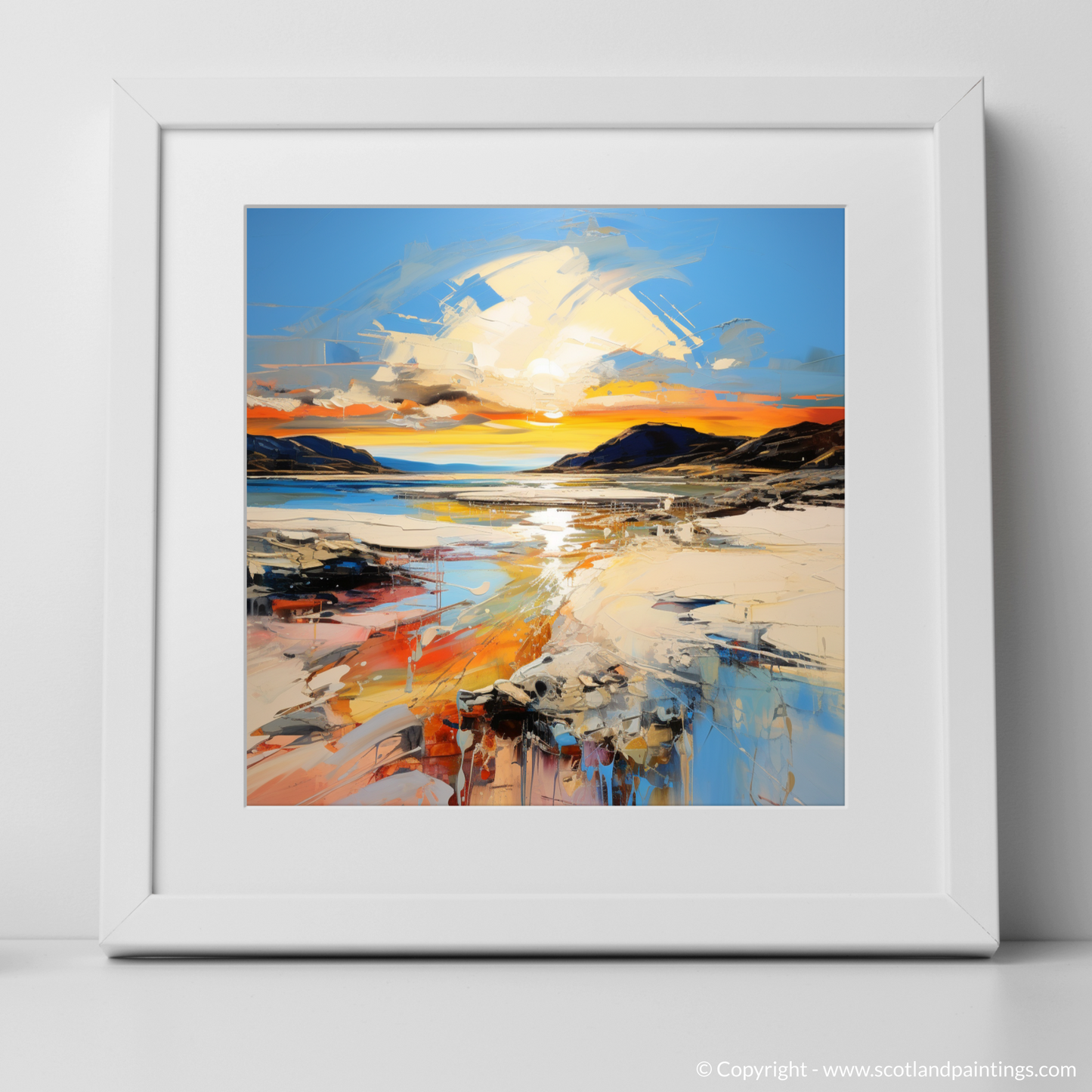 Art Print of Traigh Mhor at golden hour with a white frame