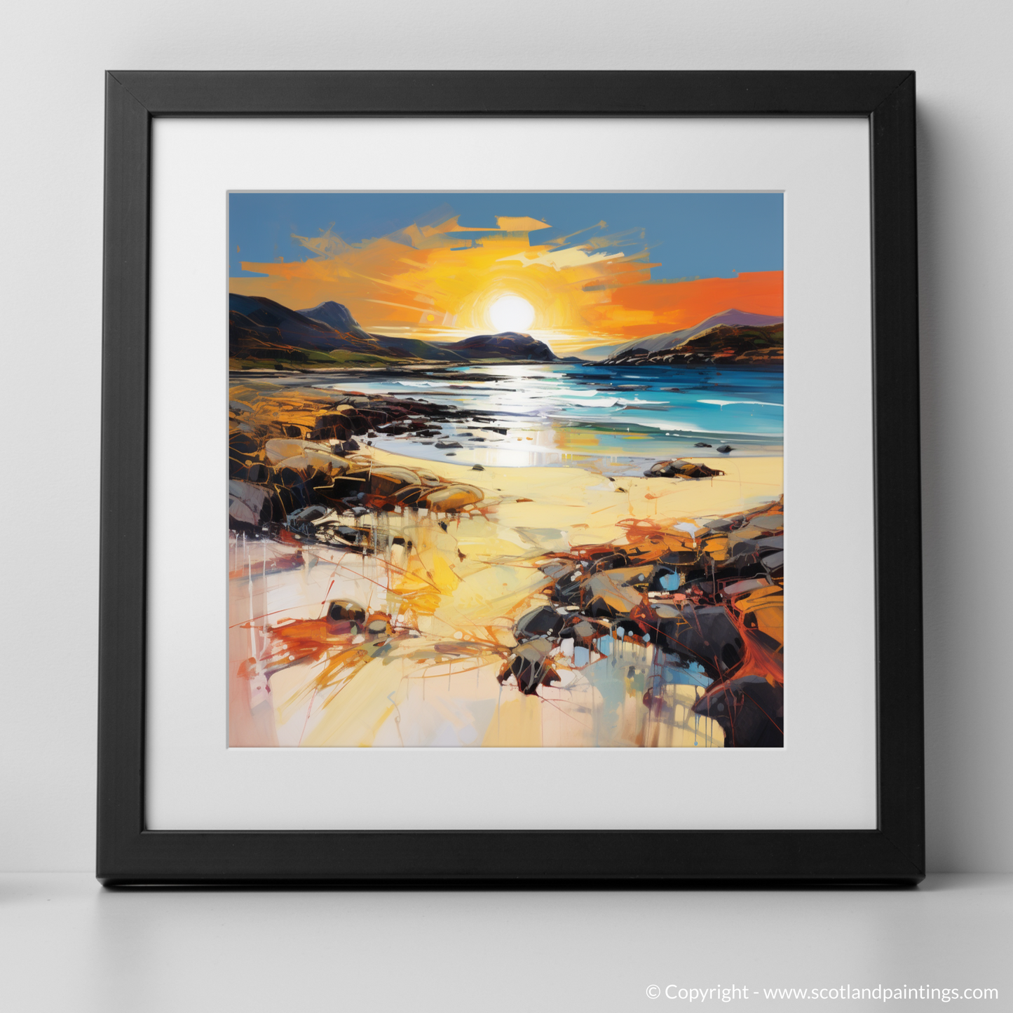 Art Print of Traigh Mhor at golden hour with a black frame