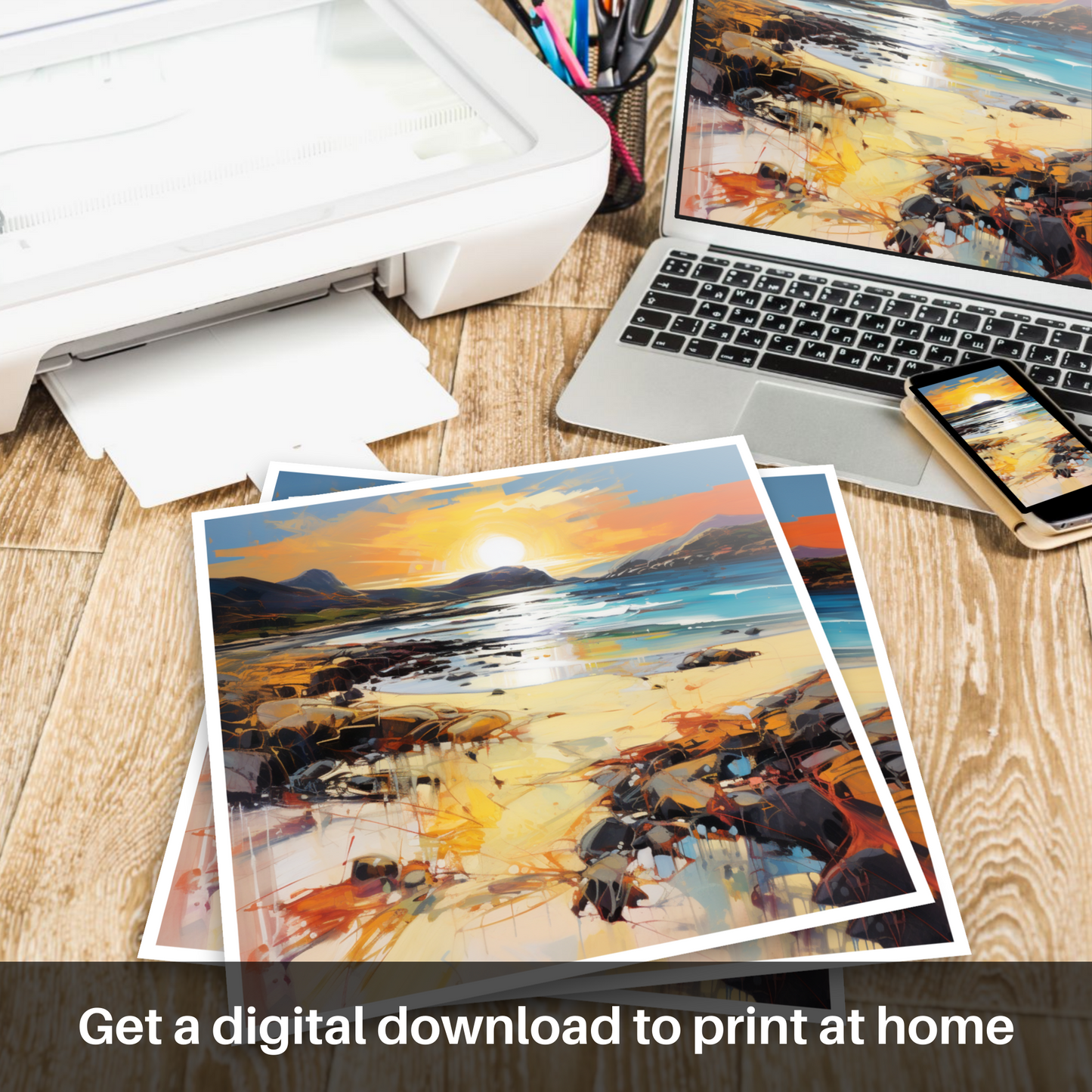 Downloadable and printable picture of Traigh Mhor at golden hour