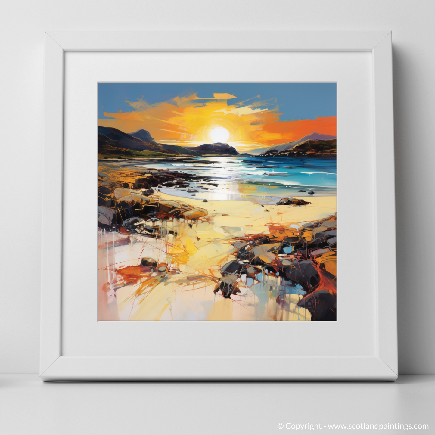 Art Print of Traigh Mhor at golden hour with a white frame