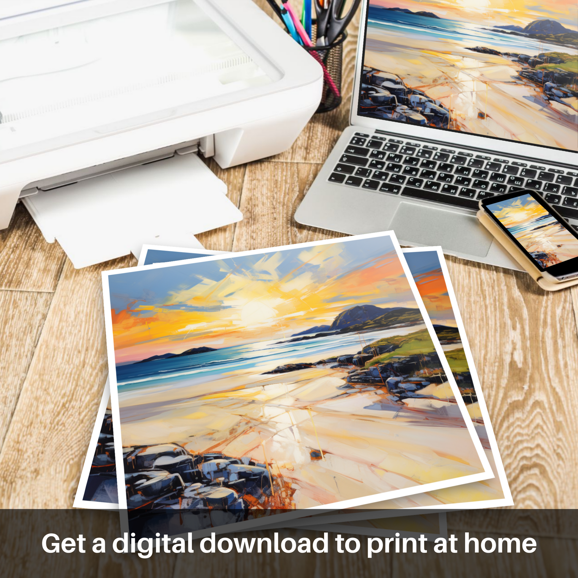 Downloadable and printable picture of Traigh Mhor at golden hour