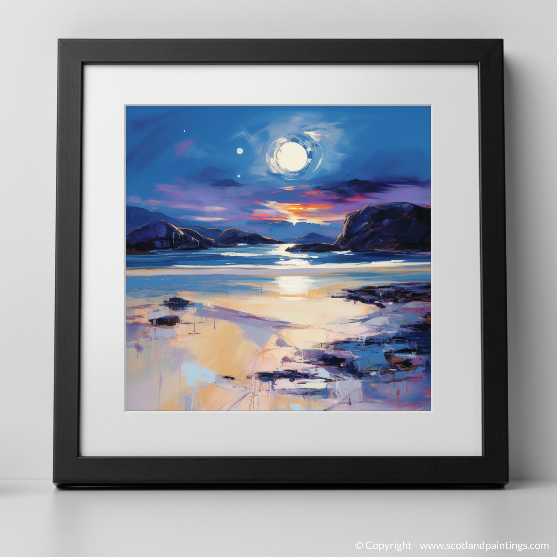 Art Print of Traigh Mhor at dusk with a black frame