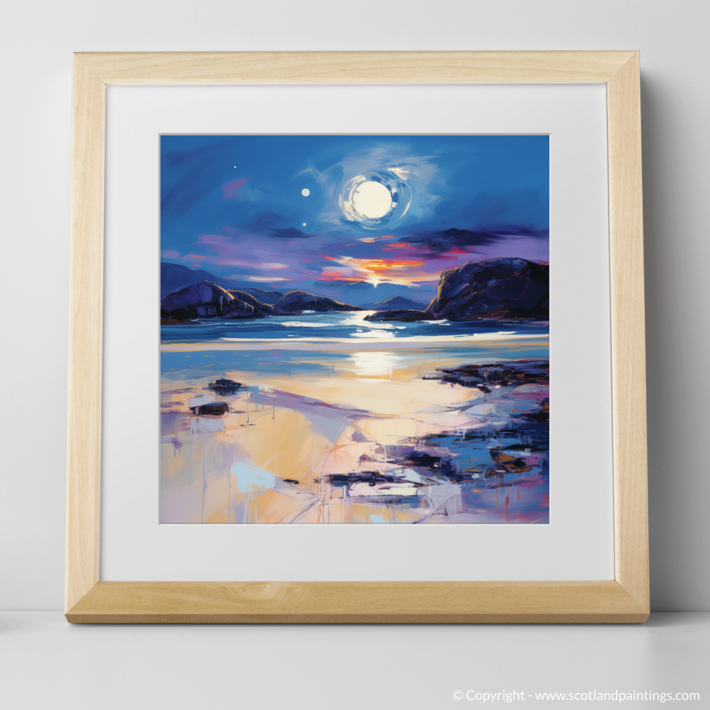 Art Print of Traigh Mhor at dusk with a natural frame