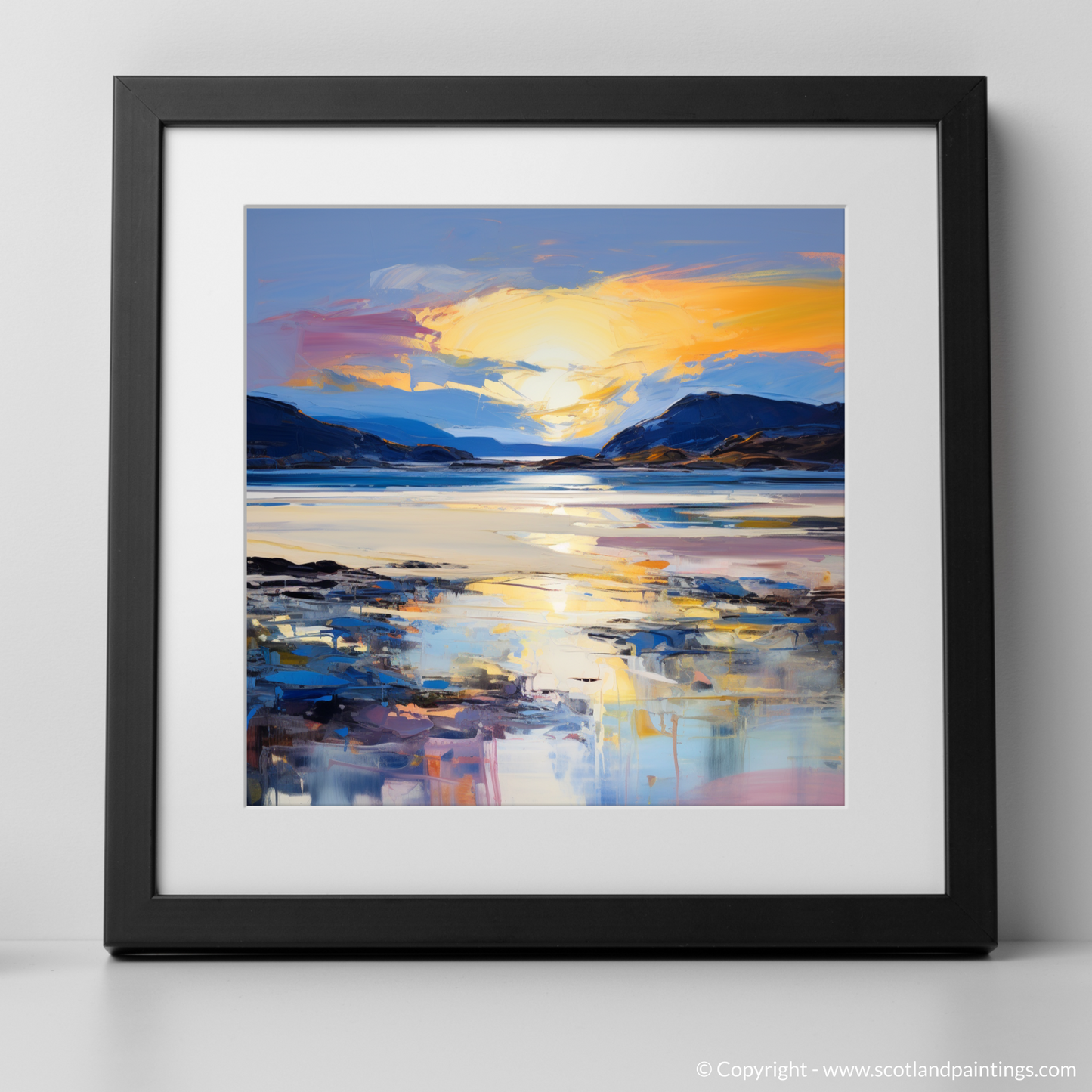 Art Print of Traigh Mhor at dusk with a black frame