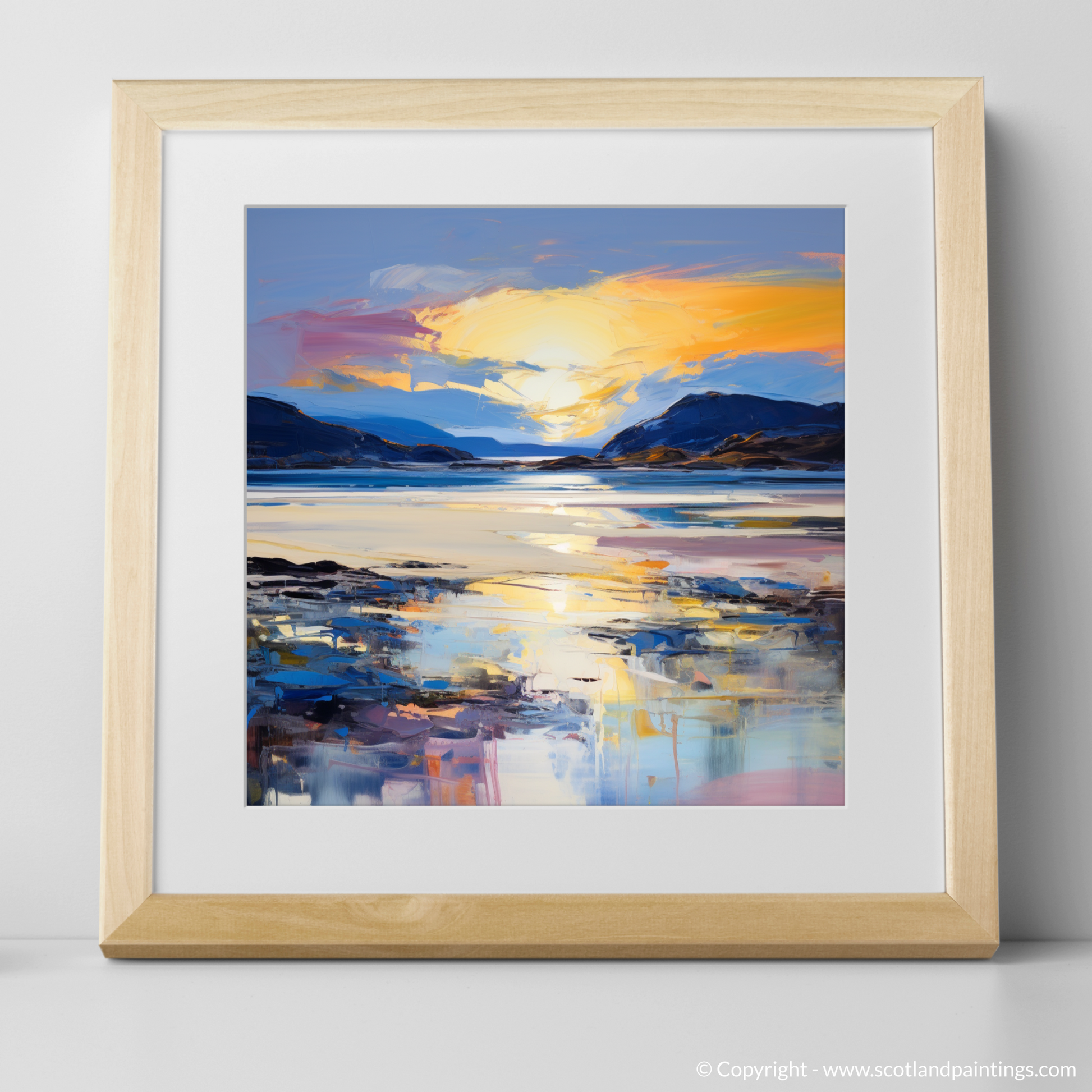 Art Print of Traigh Mhor at dusk with a natural frame