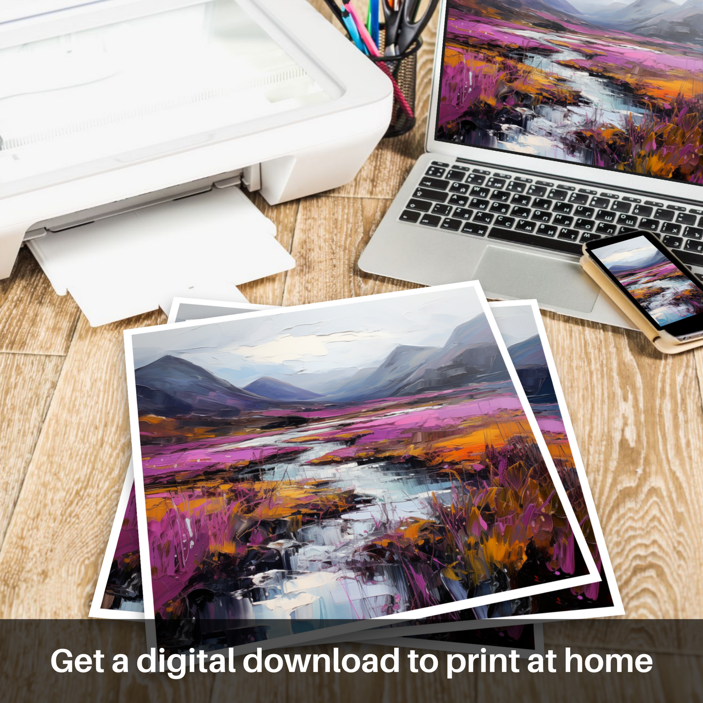 Downloadable and printable picture of Purple heather in Glencoe