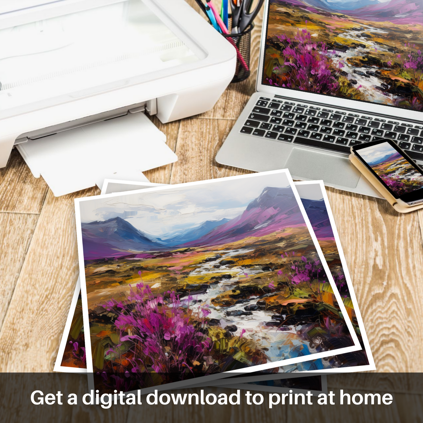 Downloadable and printable picture of Purple heather in Glencoe