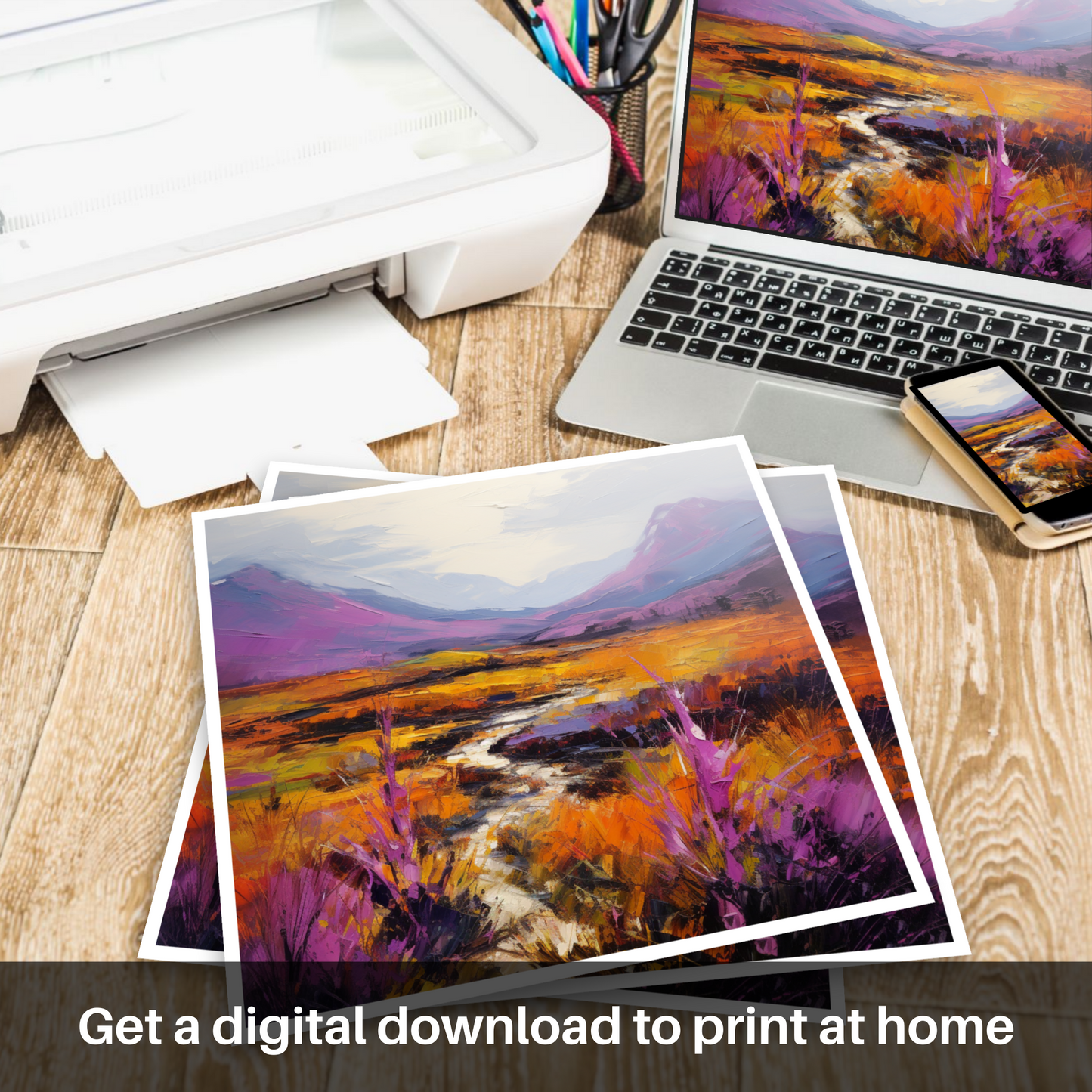 Downloadable and printable picture of Purple heather in Glencoe