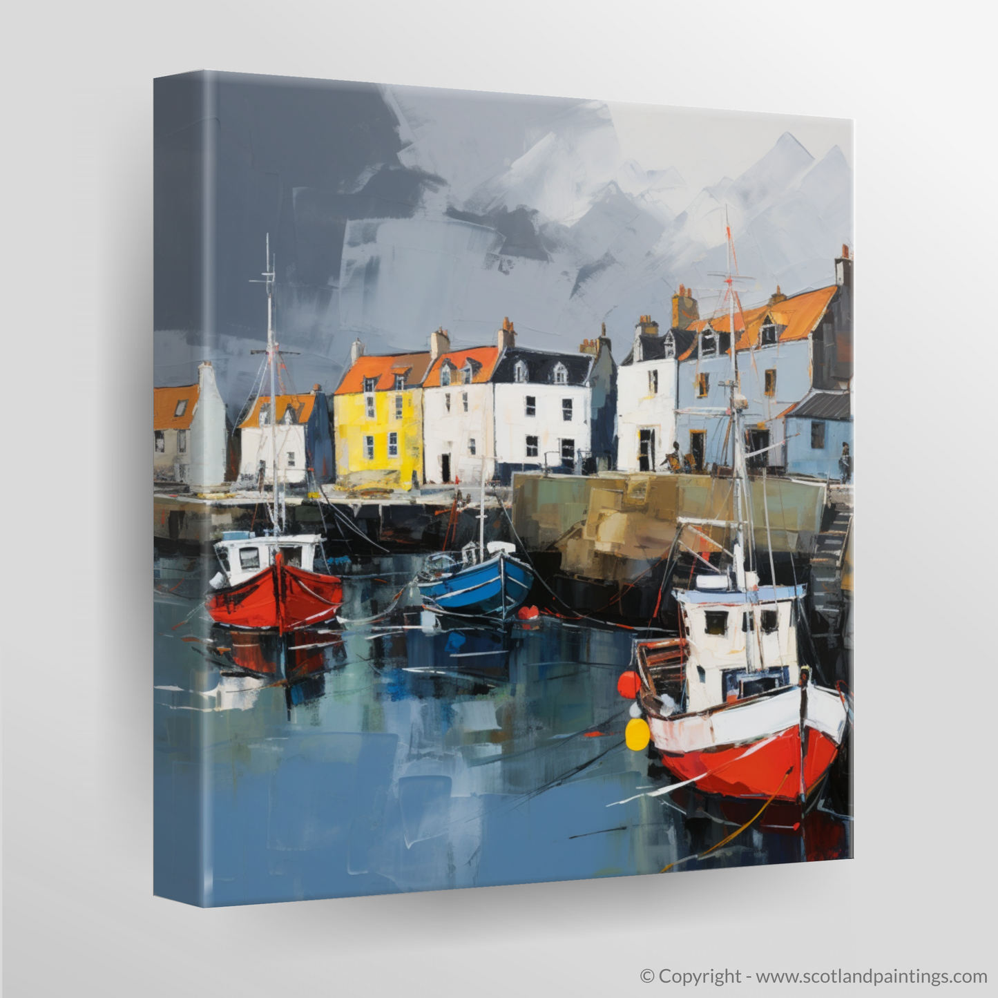 Canvas Print of St Monans Harbour with a stormy sky