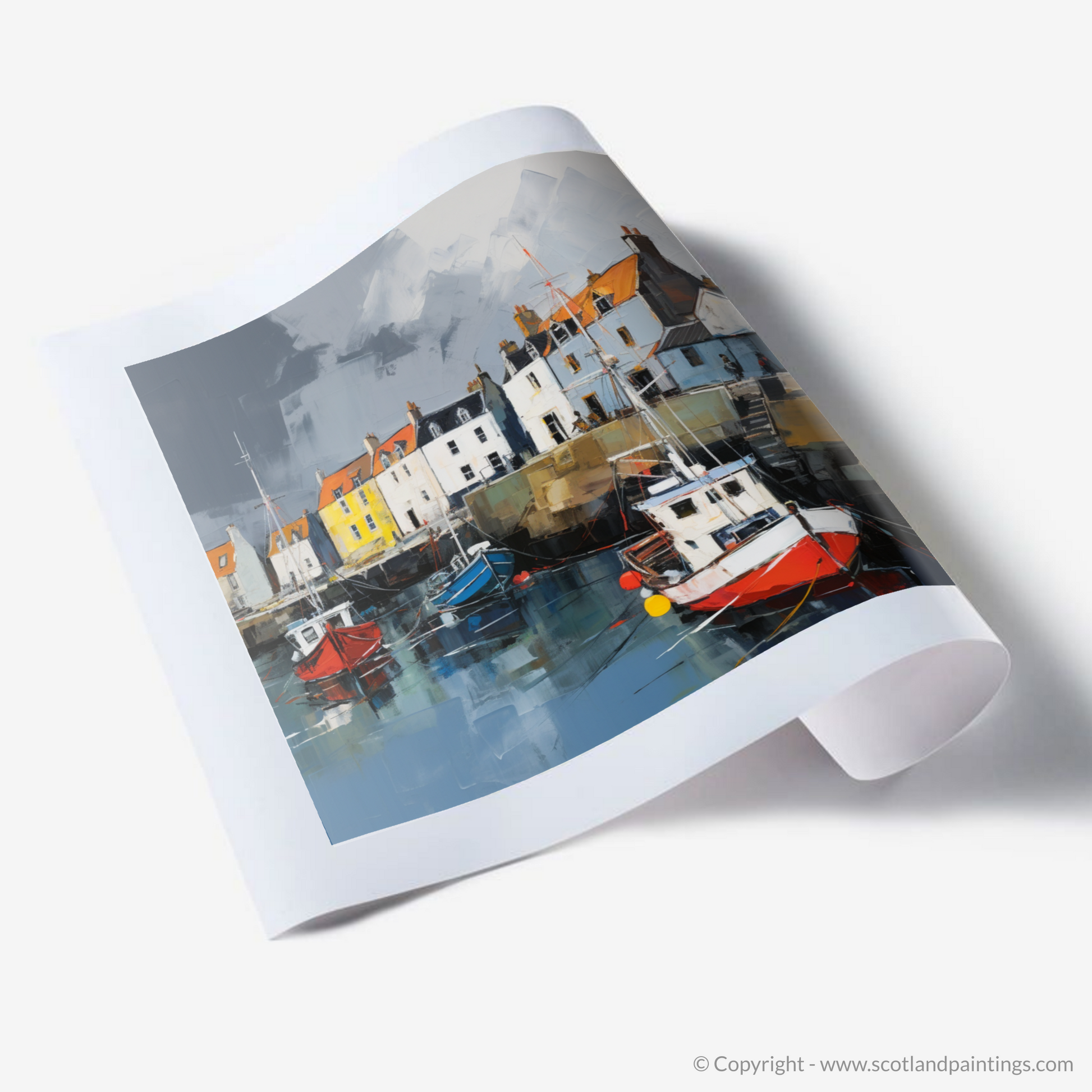 Art Print of St Monans Harbour with a stormy sky