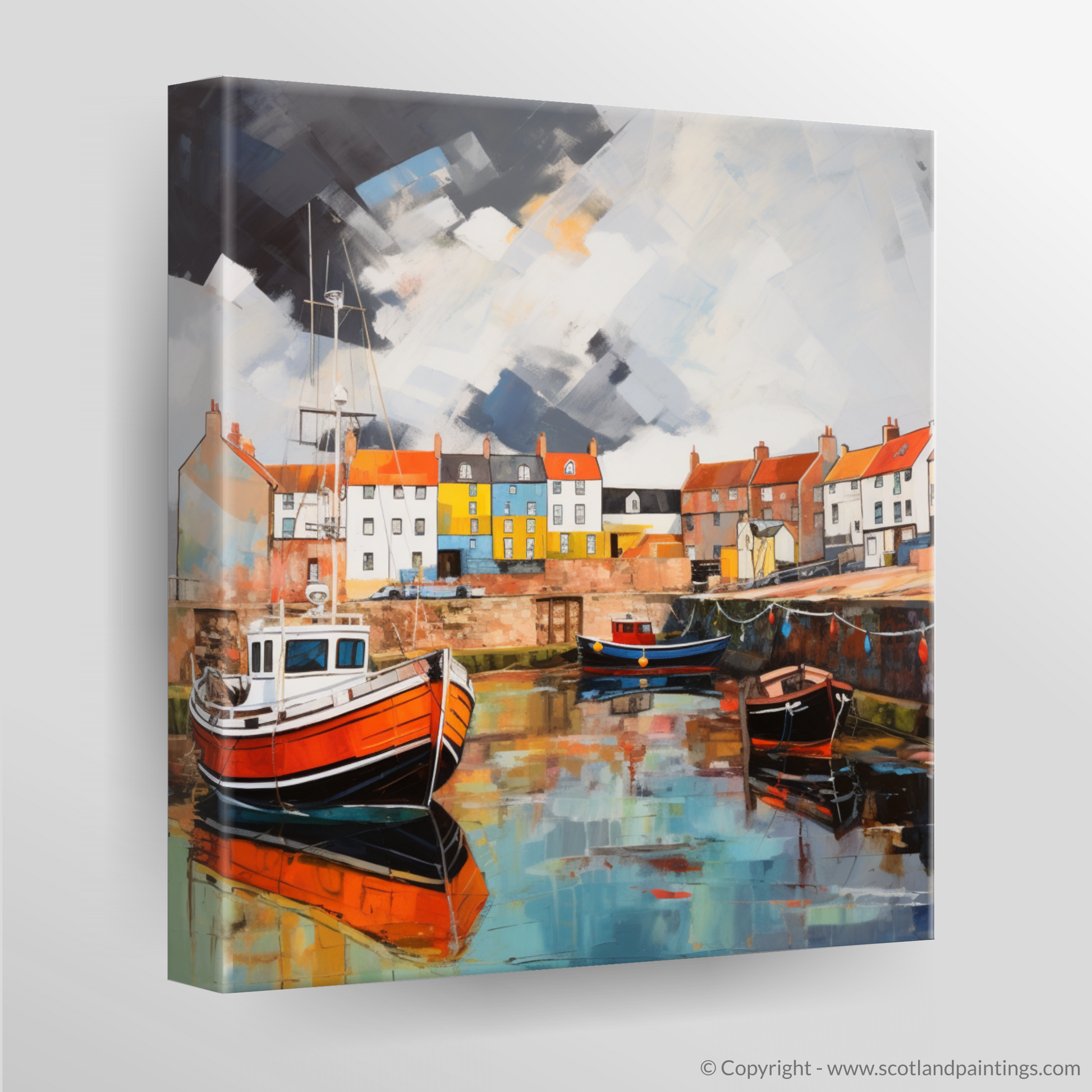 Canvas Print of St Monans Harbour with a stormy sky